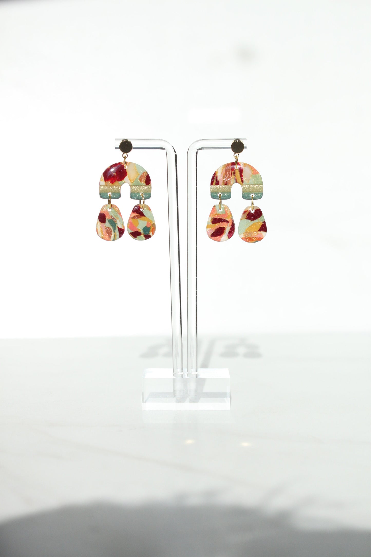 Clay Dangle Earrings - Geometric Modern Design, Handmade Lightweight Hypoallergenic Polymer Jewelry, Statement Accessory Multiple Colors