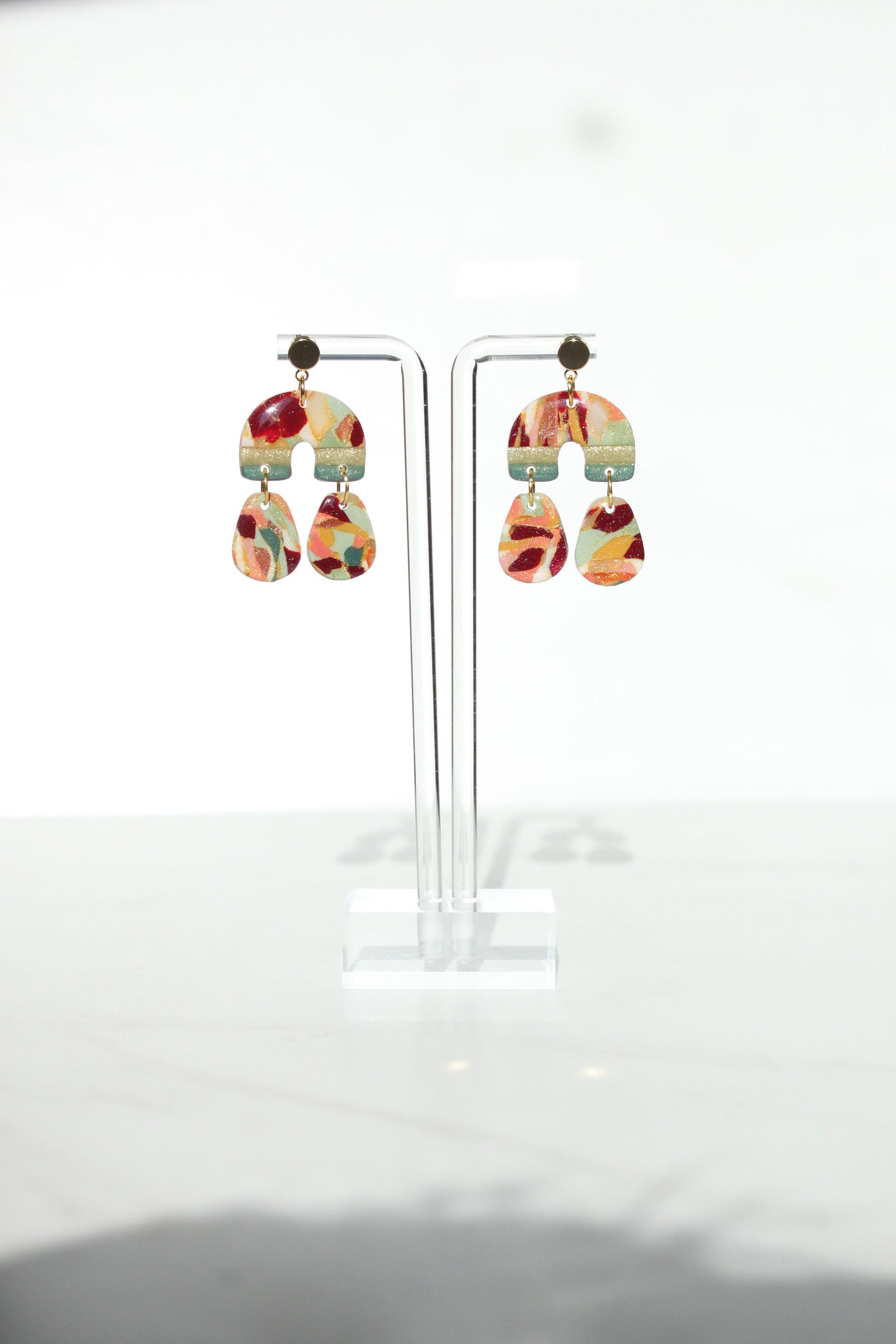 Clay Dangle Earrings - Geometric Modern Design, Handmade Lightweight Hypoallergenic Polymer Jewelry, Statement Accessory Multiple Colors