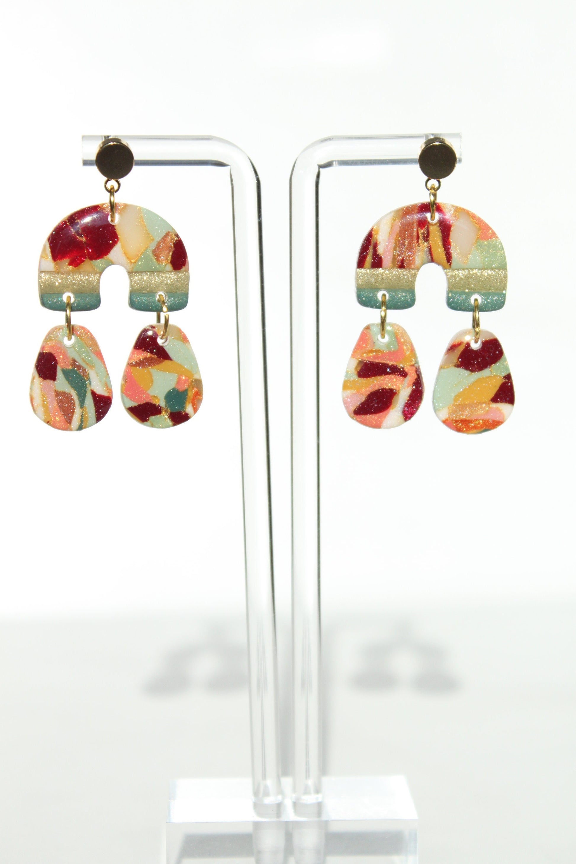 Clay Dangle Earrings - Geometric Modern Design, Handmade Lightweight Hypoallergenic Polymer Jewelry, Statement Accessory Multiple Colors