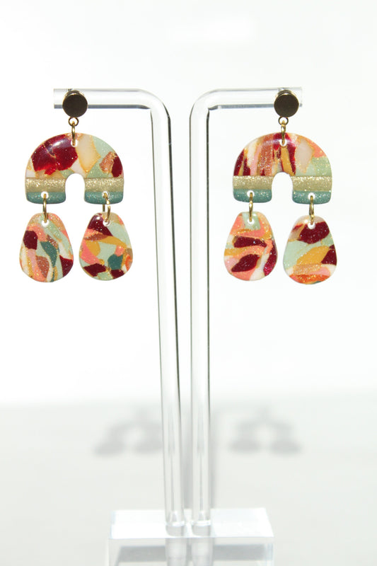 Clay Dangle Earrings - Geometric Modern Design, Handmade Lightweight Hypoallergenic Polymer Jewelry, Statement Accessory Multiple Colors