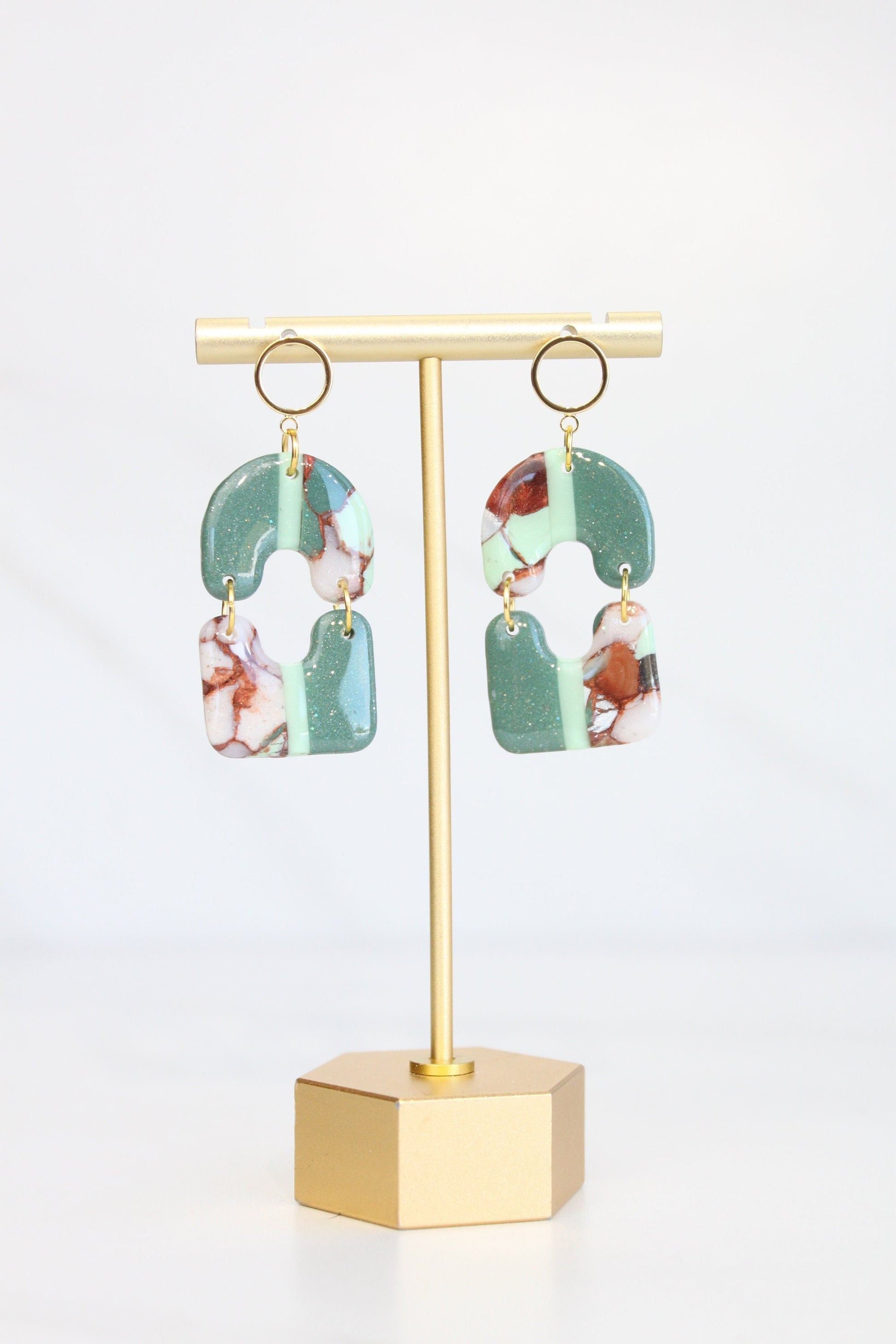 Clay Dangle Earrings - Geometric Modern Design, Handmade Lightweight Hypoallergenic Polymer Jewelry, Statement Accessory Multiple Colors