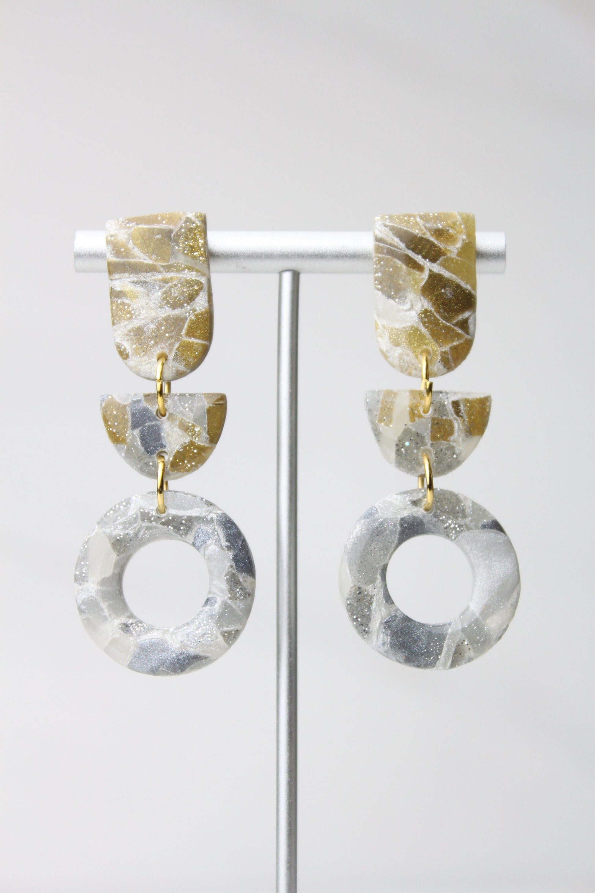 Clay Dangle Earrings - Geometric Modern Design, Handmade Lightweight Hypoallergenic Polymer Jewelry, Statement Accessory Multiple Colors