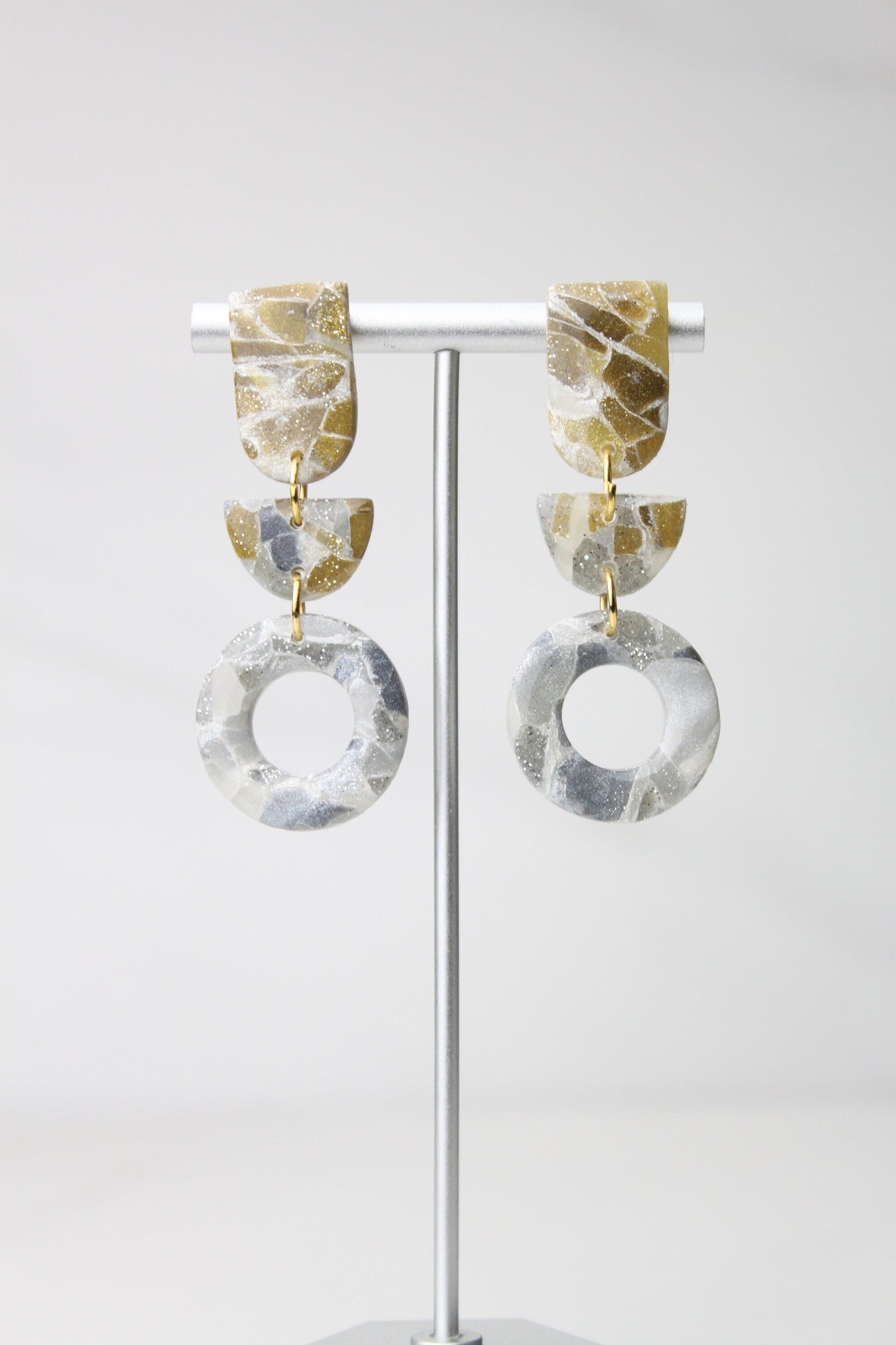 Clay Dangle Earrings - Geometric Modern Design, Handmade Lightweight Hypoallergenic Polymer Jewelry, Statement Accessory Multiple Colors