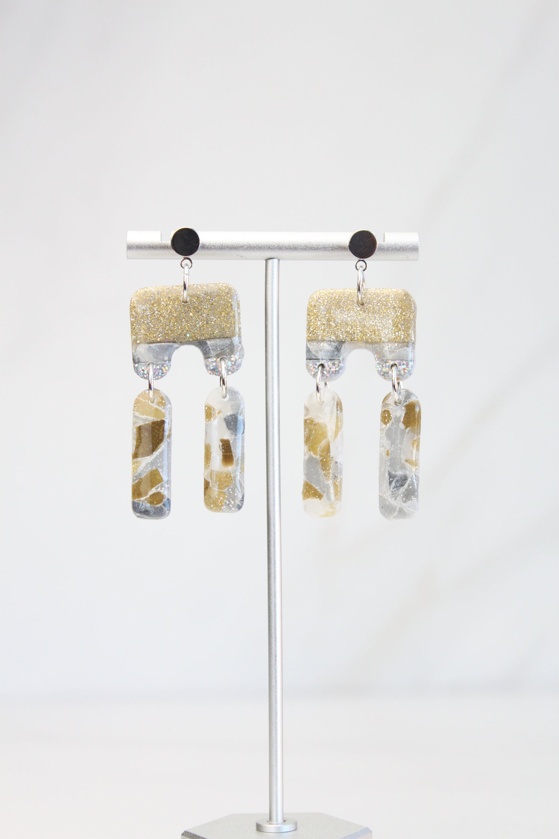 Clay Dangle Earrings - Geometric Modern Design, Handmade Lightweight Hypoallergenic Polymer Jewelry, Statement Accessory Multiple Colors