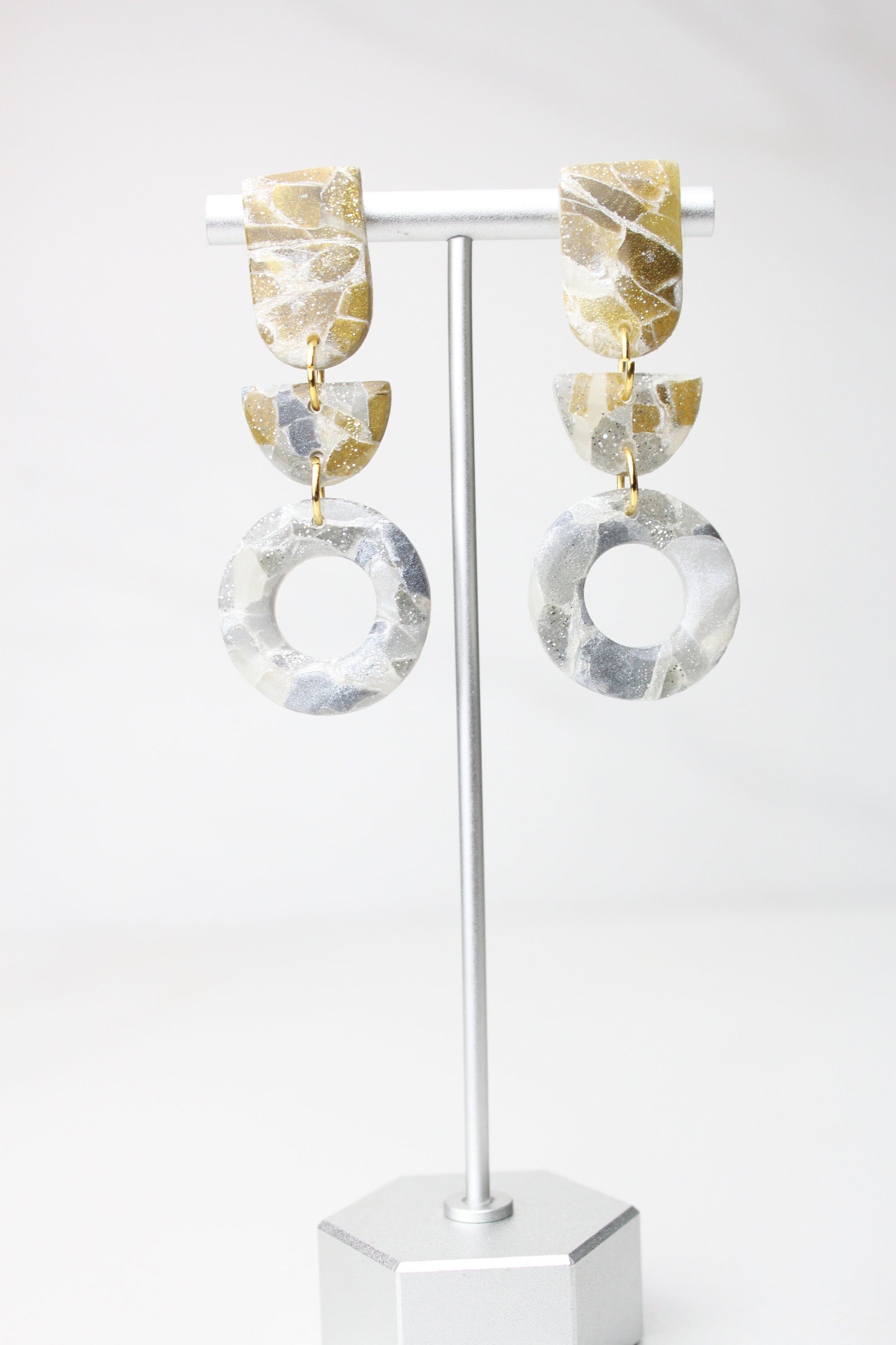 Clay Dangle Earrings - Geometric Modern Design, Handmade Lightweight Hypoallergenic Polymer Jewelry, Statement Accessory Multiple Colors