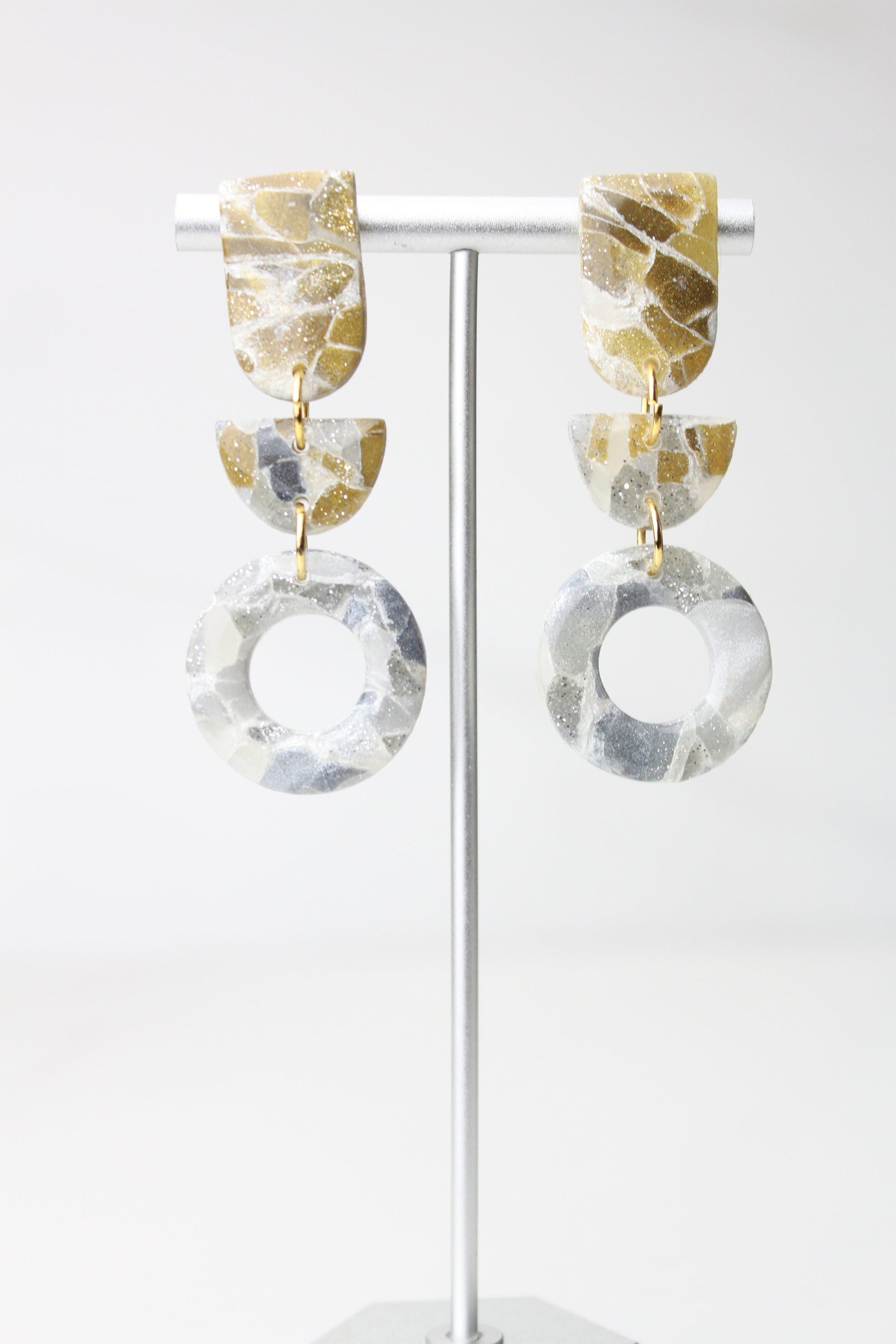 Clay Dangle Earrings - Geometric Modern Design, Handmade Lightweight Hypoallergenic Polymer Jewelry, Statement Accessory Multiple Colors