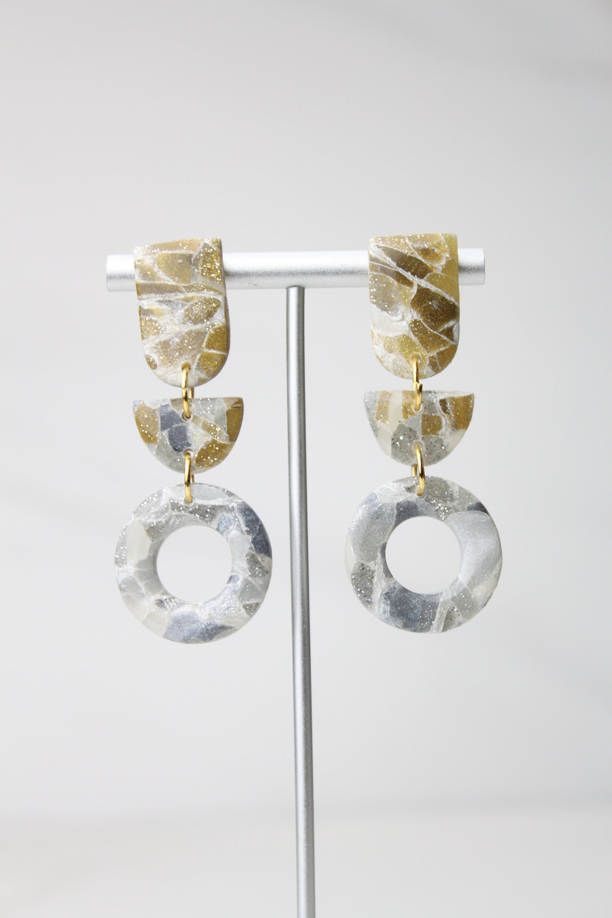 Clay Dangle Earrings - Geometric Modern Design, Handmade Lightweight Hypoallergenic Polymer Jewelry, Statement Accessory Multiple Colors