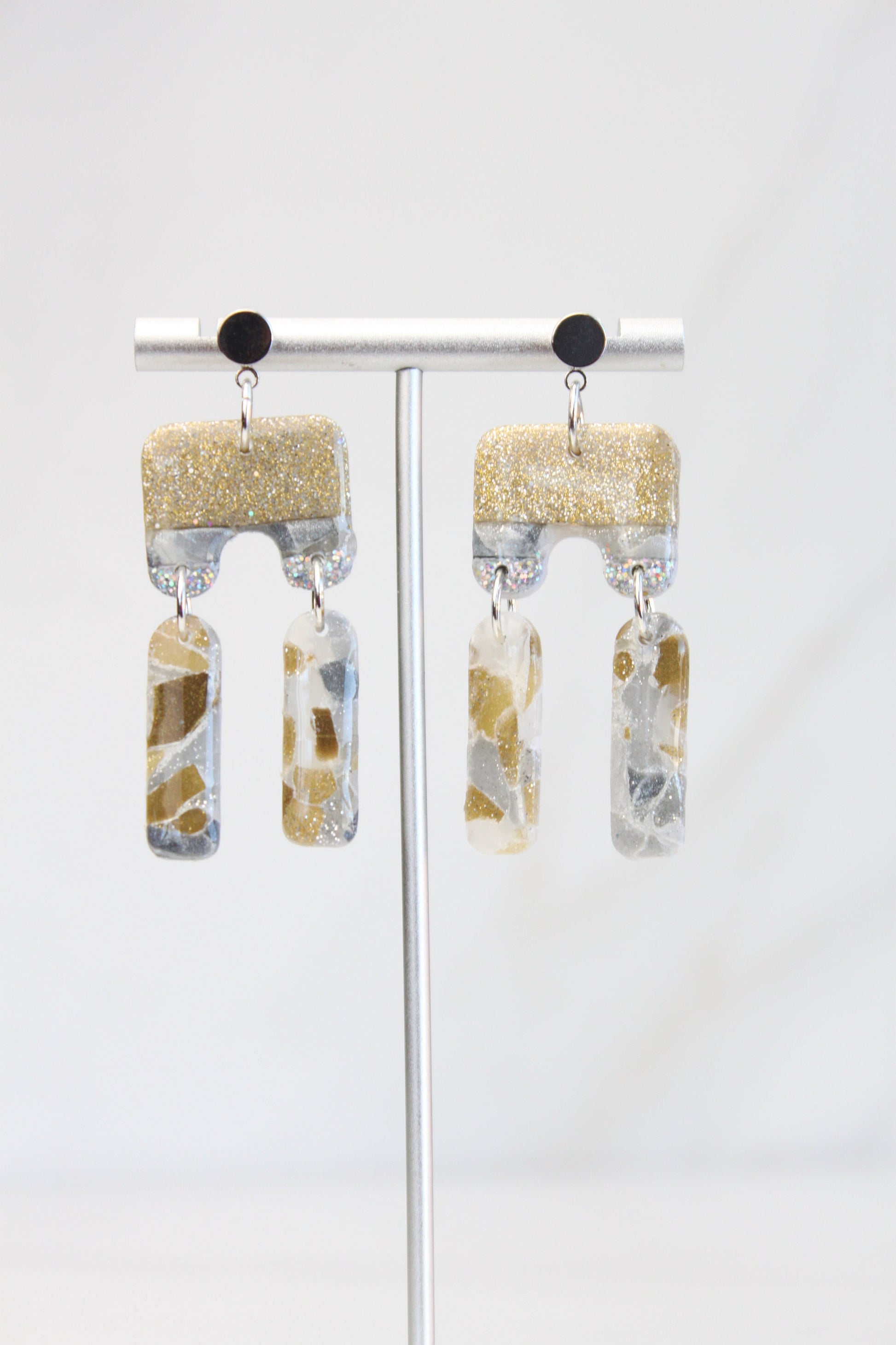 Clay Dangle Earrings - Geometric Modern Design, Handmade Lightweight Hypoallergenic Polymer Jewelry, Statement Accessory Multiple Colors