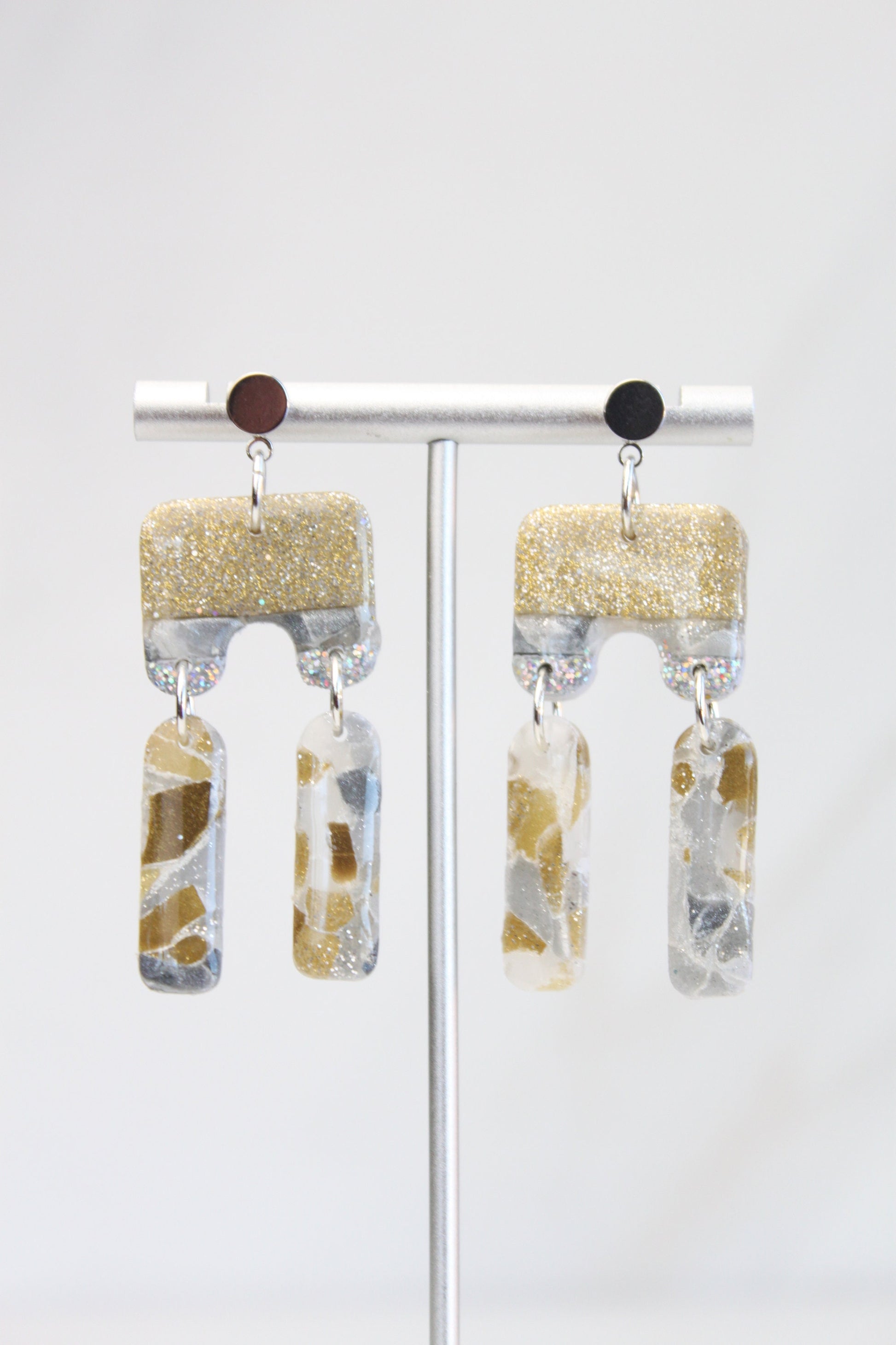 Clay Dangle Earrings - Geometric Modern Design, Handmade Lightweight Hypoallergenic Polymer Jewelry, Statement Accessory Multiple Colors