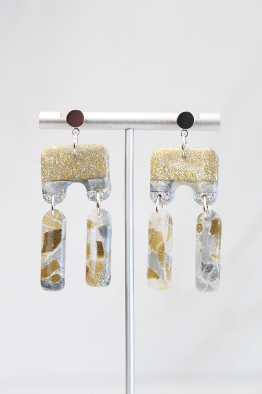 Clay Dangle Earrings - Geometric Modern Design, Handmade Lightweight Hypoallergenic Polymer Jewelry, Statement Accessory Multiple Colors