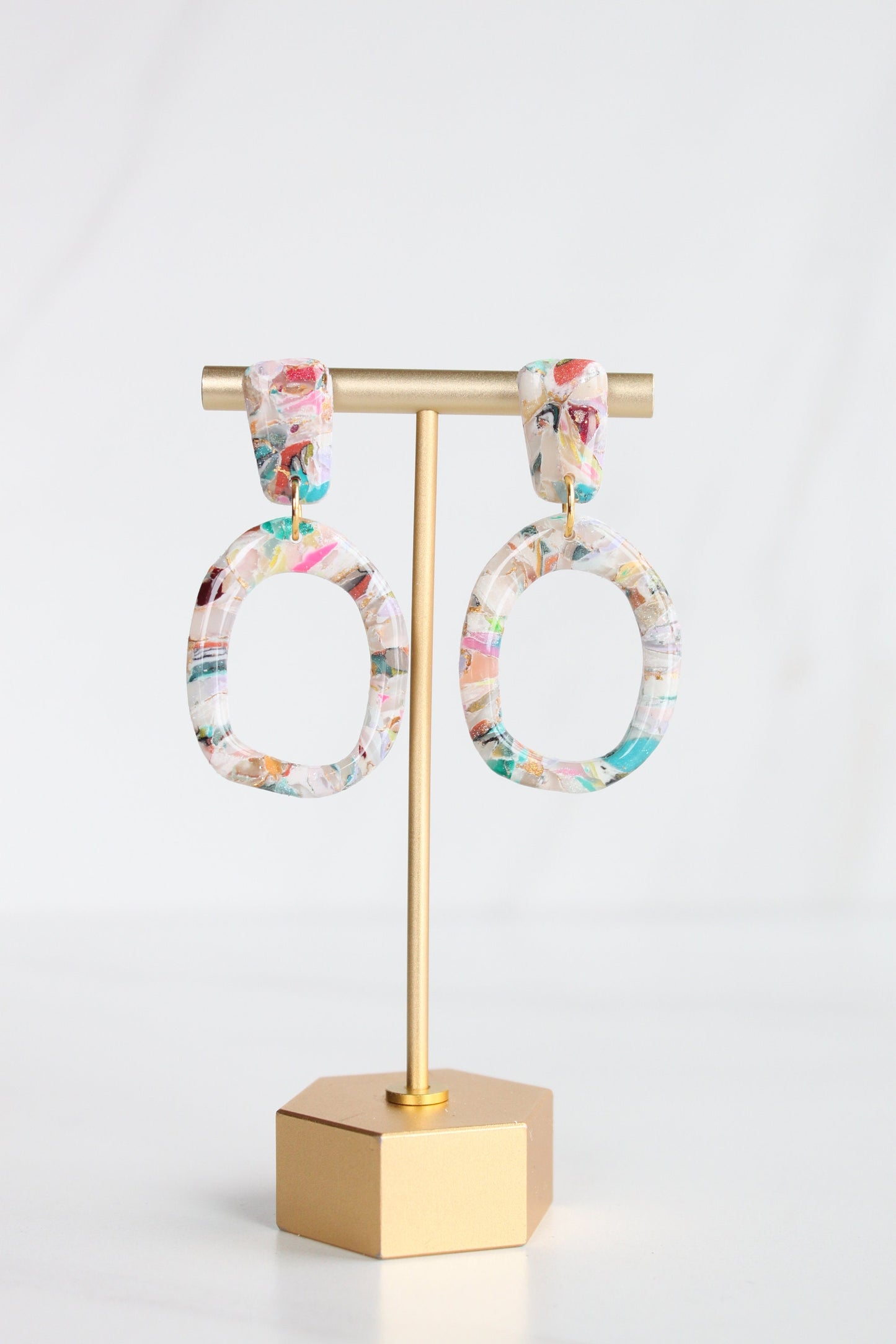 Clay Dangle Earrings - Geometric Modern Design, Handmade Lightweight Hypoallergenic Polymer Jewelry, Statement Accessory Multiple Colors