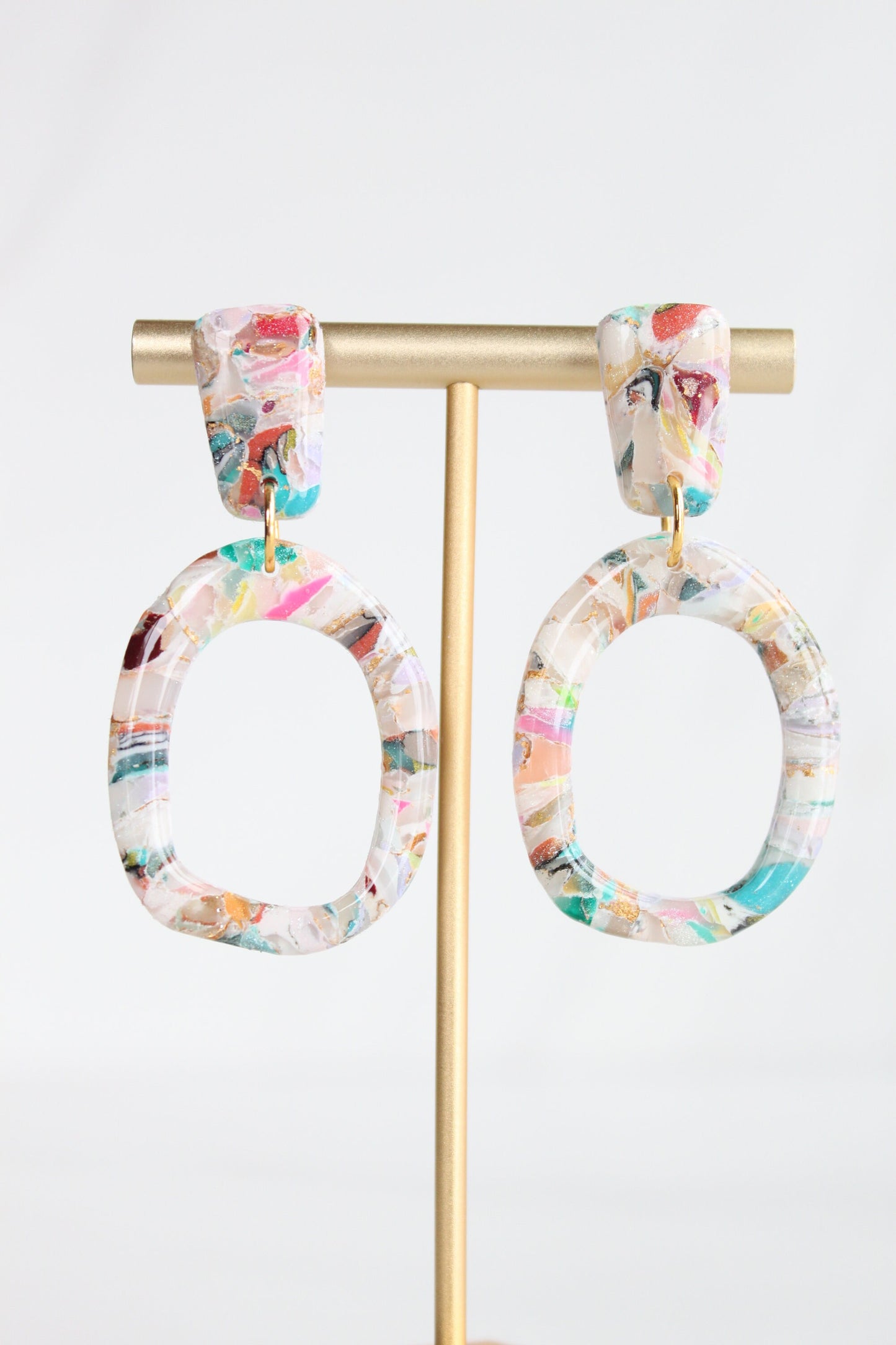 Clay Dangle Earrings - Geometric Modern Design, Handmade Lightweight Hypoallergenic Polymer Jewelry, Statement Accessory Multiple Colors