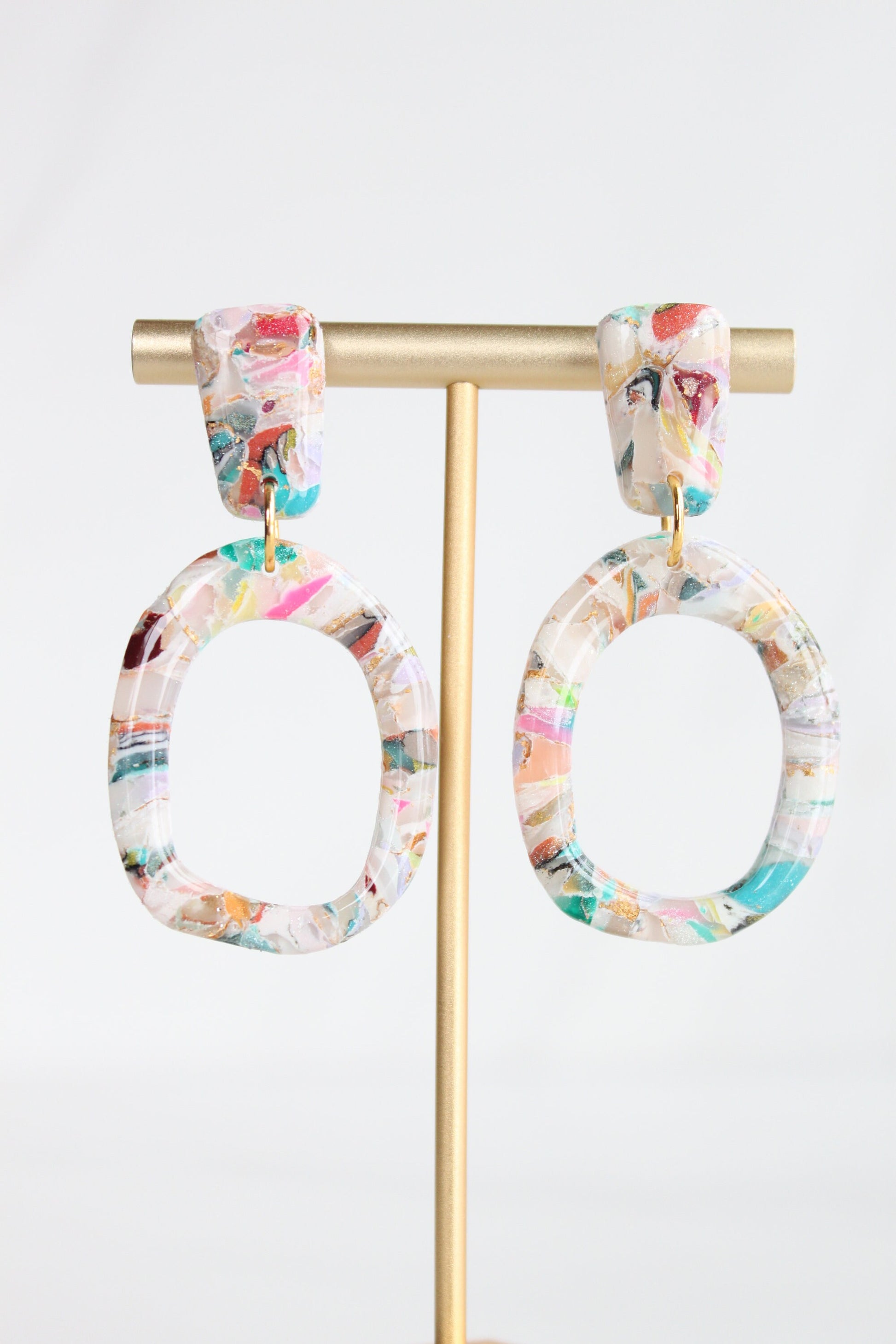 Clay Dangle Earrings - Geometric Modern Design, Handmade Lightweight Hypoallergenic Polymer Jewelry, Statement Accessory Multiple Colors