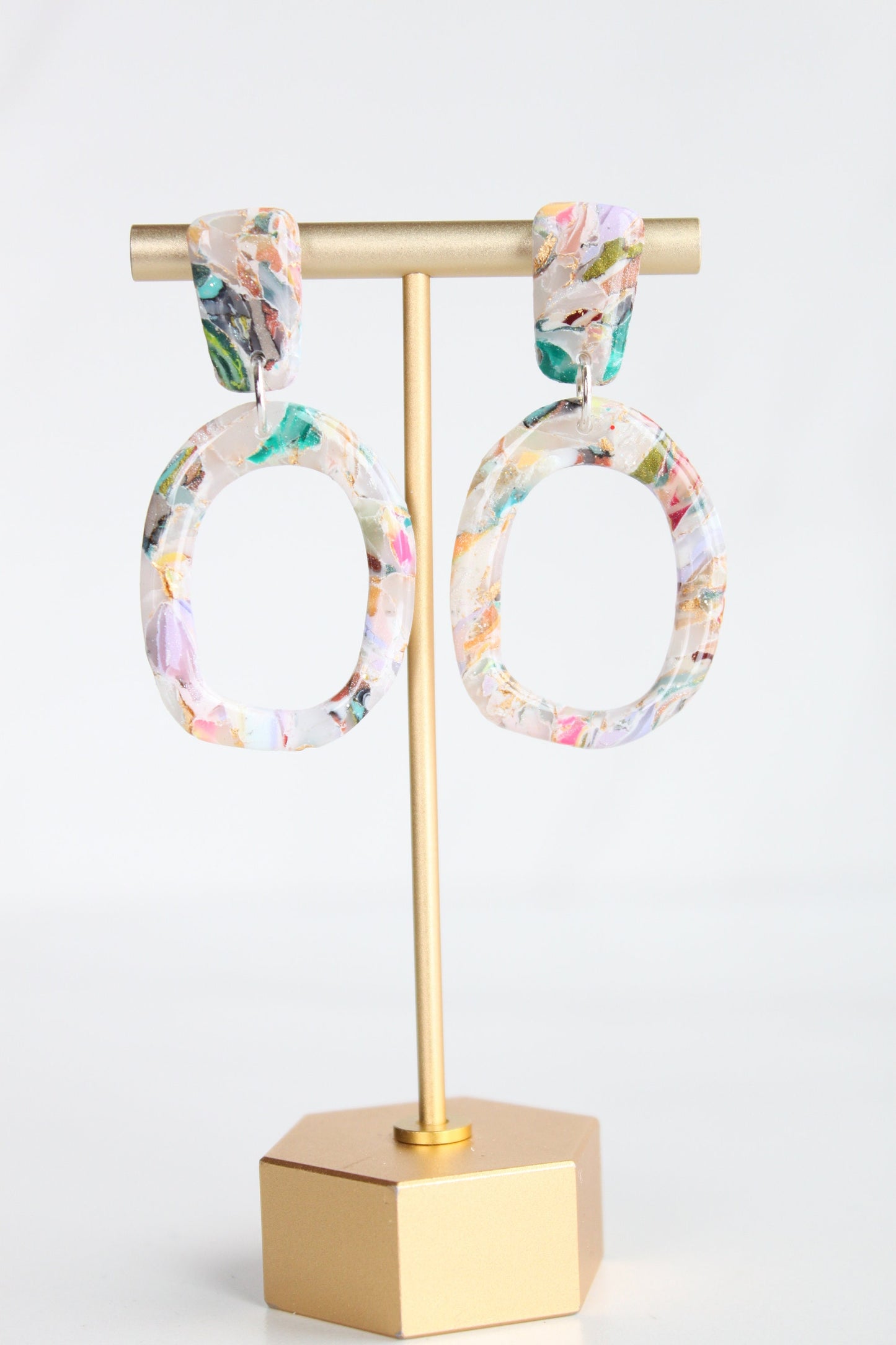 Clay Dangle Earrings - Geometric Modern Design, Handmade Lightweight Hypoallergenic Polymer Jewelry, Statement Accessory Multiple Colors