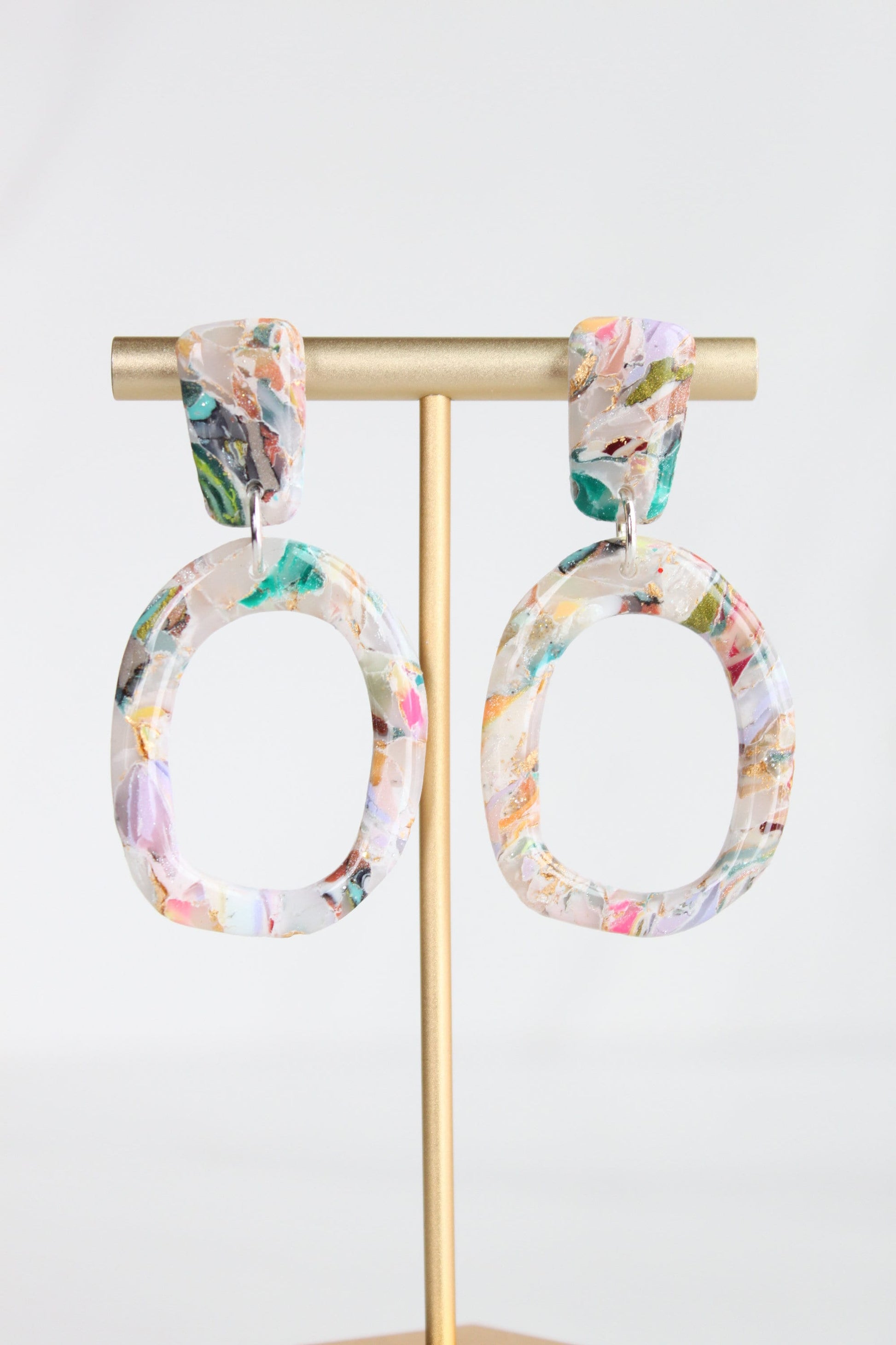 Clay Dangle Earrings - Geometric Modern Design, Handmade Lightweight Hypoallergenic Polymer Jewelry, Statement Accessory Multiple Colors