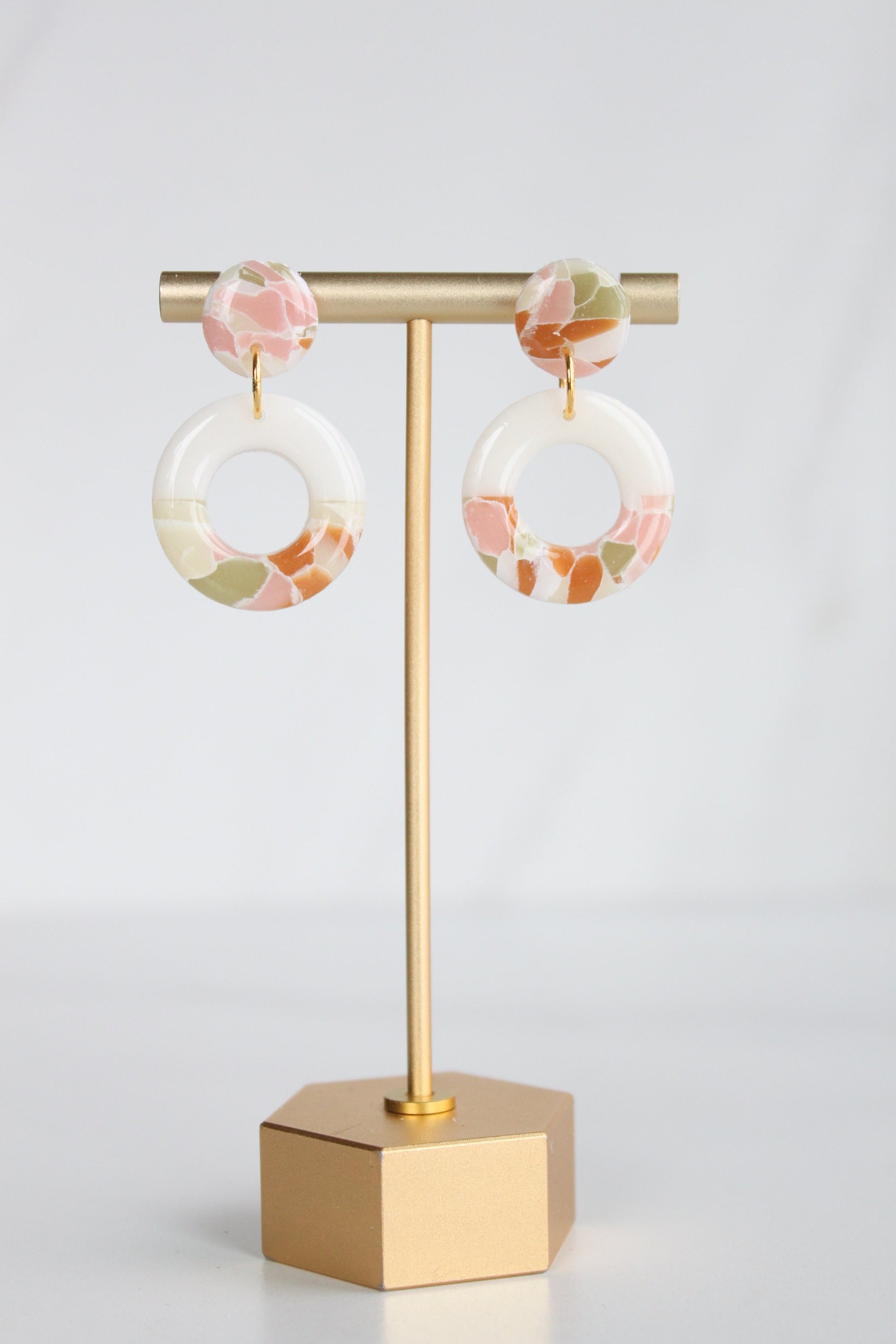 Clay Dangle Earrings - Geometric Modern Design, Handmade Lightweight Hypoallergenic Polymer Jewelry, Statement Accessory Multiple Colors