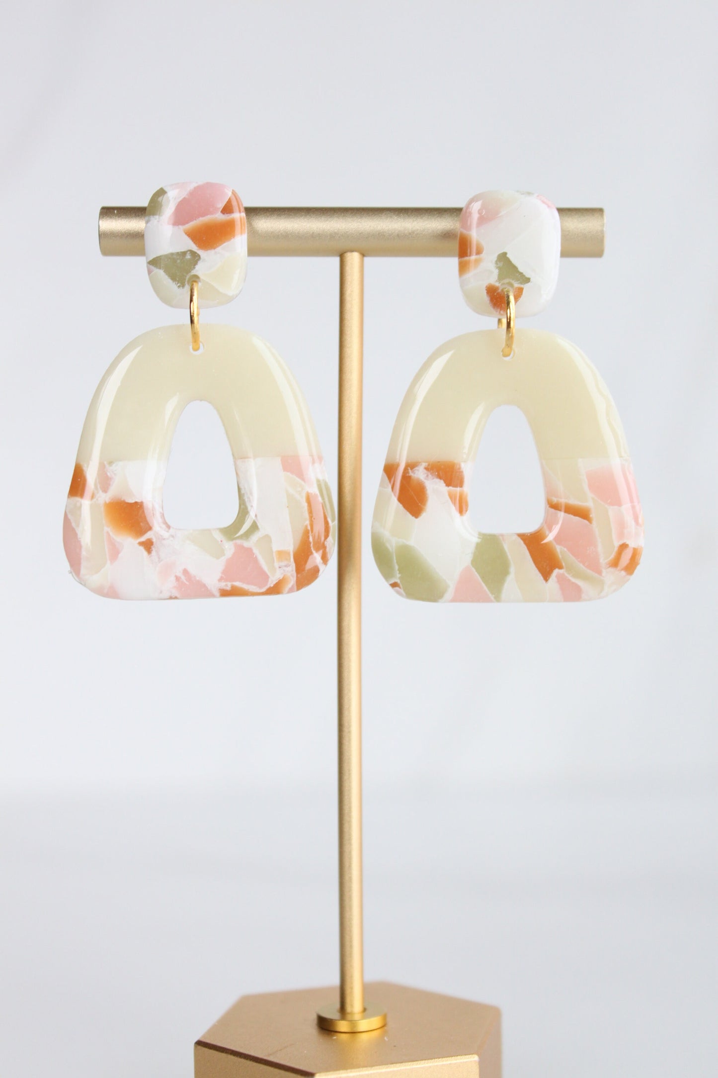 Clay Dangle Earrings - Geometric Modern Design, Handmade Lightweight Hypoallergenic Polymer Jewelry, Statement Accessory Multiple Colors