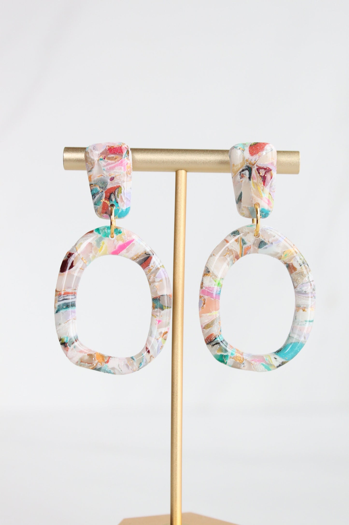 Clay Dangle Earrings - Geometric Modern Design, Handmade Lightweight Hypoallergenic Polymer Jewelry, Statement Accessory Multiple Colors