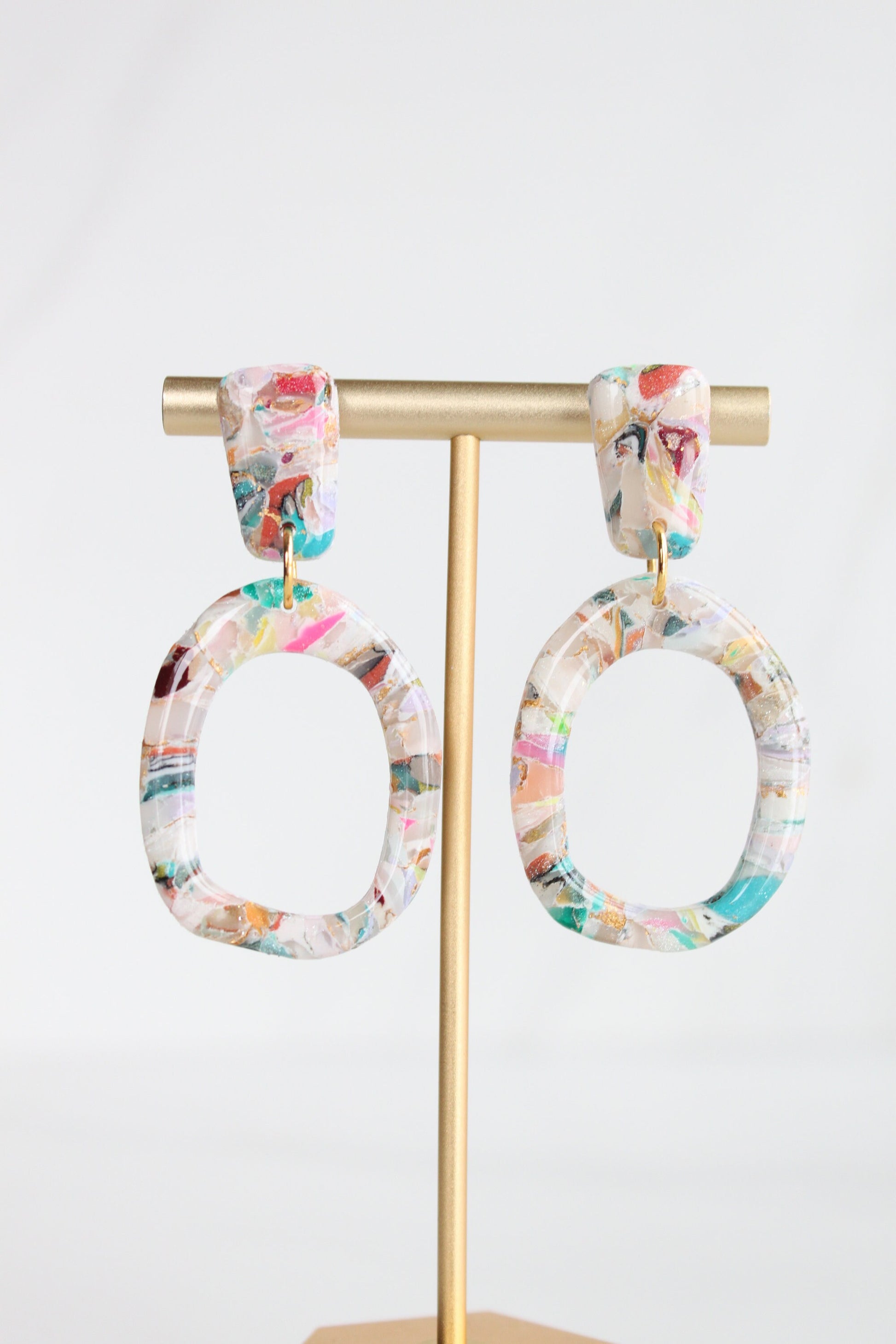 Clay Dangle Earrings - Geometric Modern Design, Handmade Lightweight Hypoallergenic Polymer Jewelry, Statement Accessory Multiple Colors