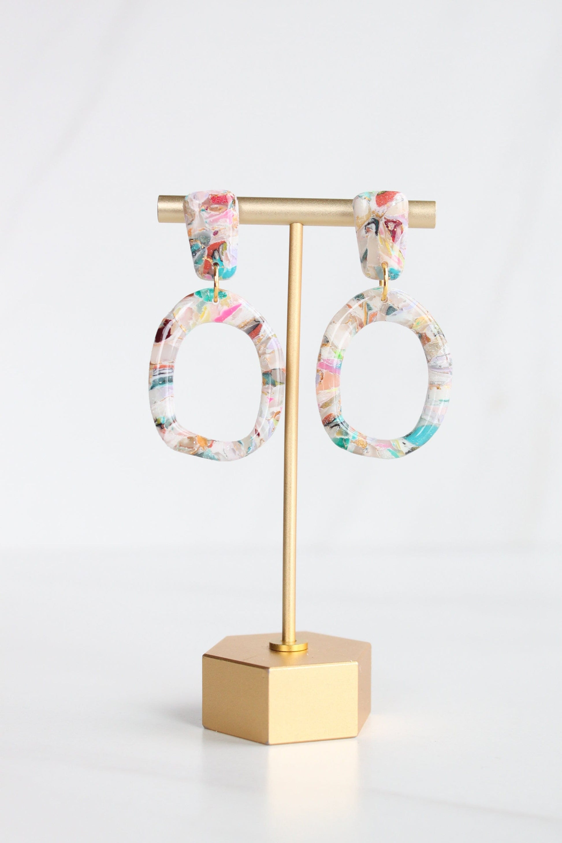 Clay Dangle Earrings - Geometric Modern Design, Handmade Lightweight Hypoallergenic Polymer Jewelry, Statement Accessory Multiple Colors