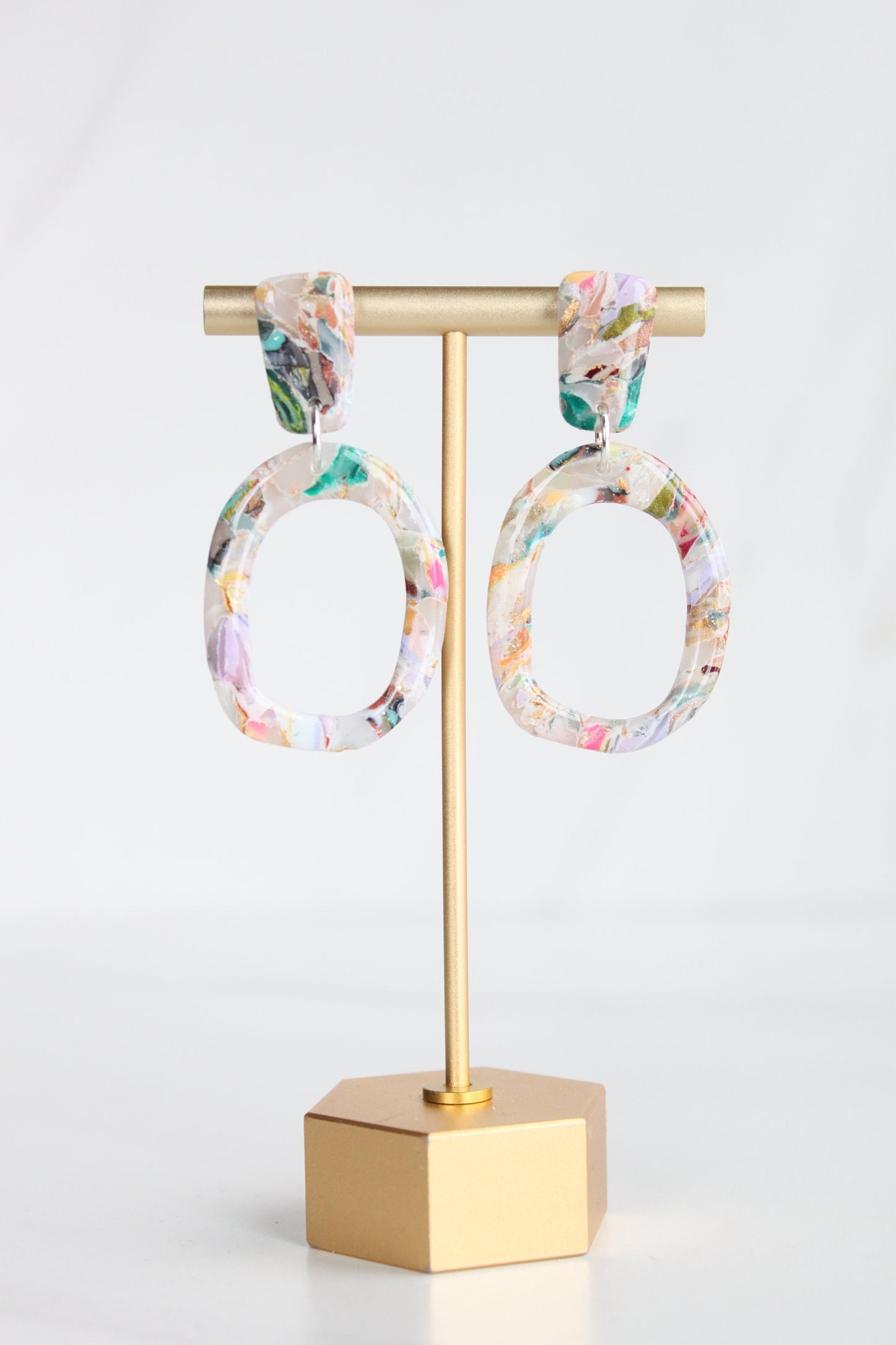 Clay Dangle Earrings - Geometric Modern Design, Handmade Lightweight Hypoallergenic Polymer Jewelry, Statement Accessory Multiple Colors