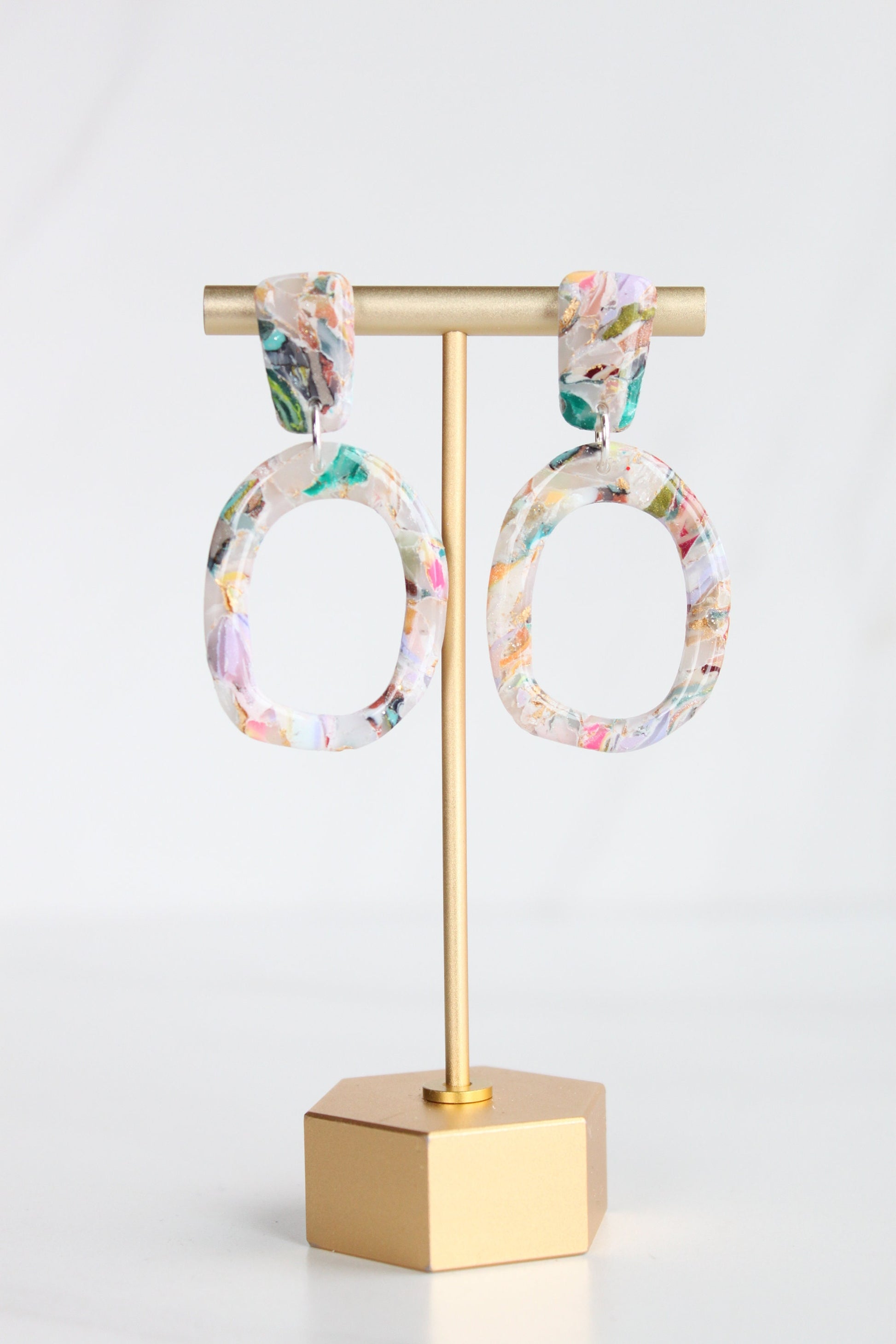 Clay Dangle Earrings - Geometric Modern Design, Handmade Lightweight Hypoallergenic Polymer Jewelry, Statement Accessory Multiple Colors