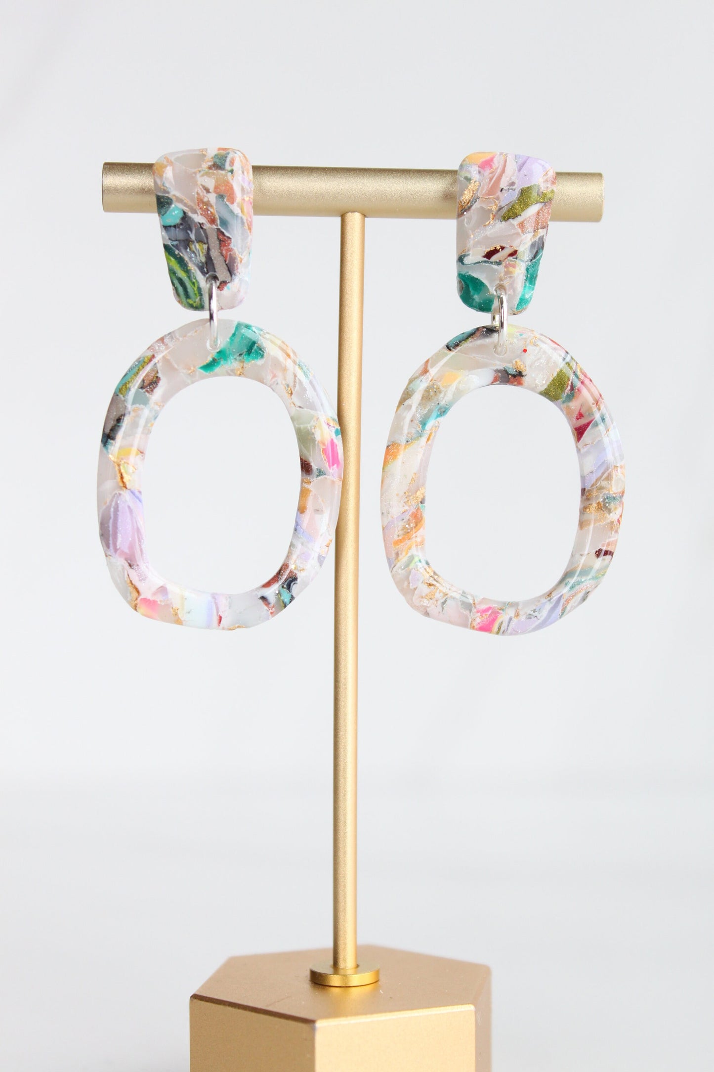 Clay Dangle Earrings - Geometric Modern Design, Handmade Lightweight Hypoallergenic Polymer Jewelry, Statement Accessory Multiple Colors