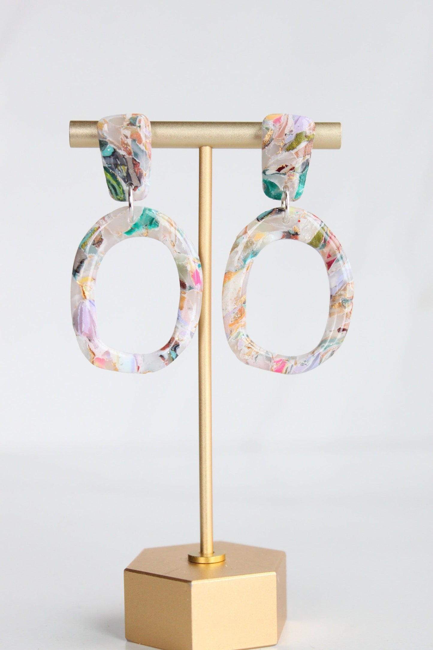 Clay Dangle Earrings - Geometric Modern Design, Handmade Lightweight Hypoallergenic Polymer Jewelry, Statement Accessory Multiple Colors