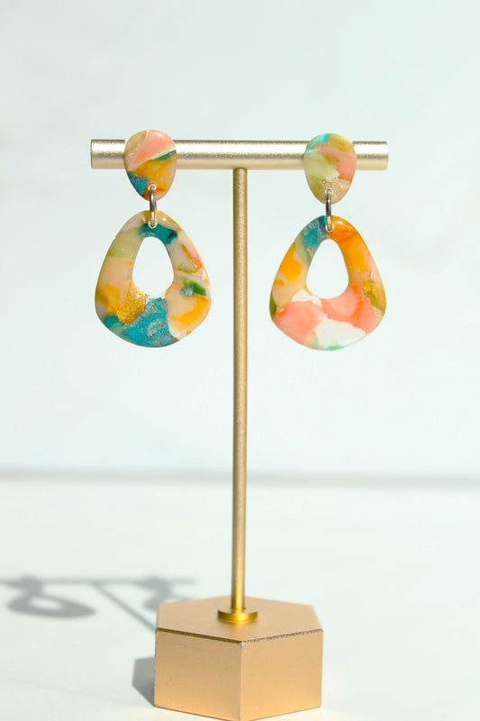 Clay Dangle Earrings - Geometric Modern Design, Handmade Lightweight Hypoallergenic Polymer Jewelry, Statement Accessory Multiple Colors