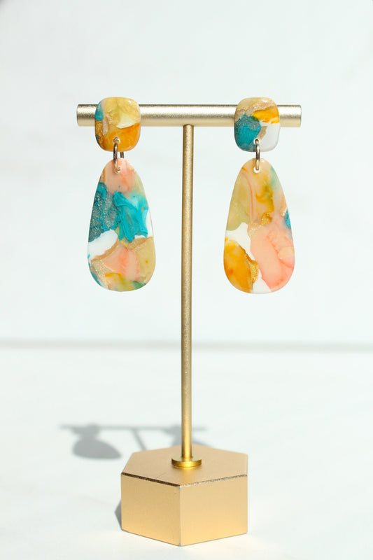 Clay Dangle Earrings - Geometric Modern Design, Handmade Lightweight Hypoallergenic Polymer Jewelry, Statement Accessory Multiple Colors