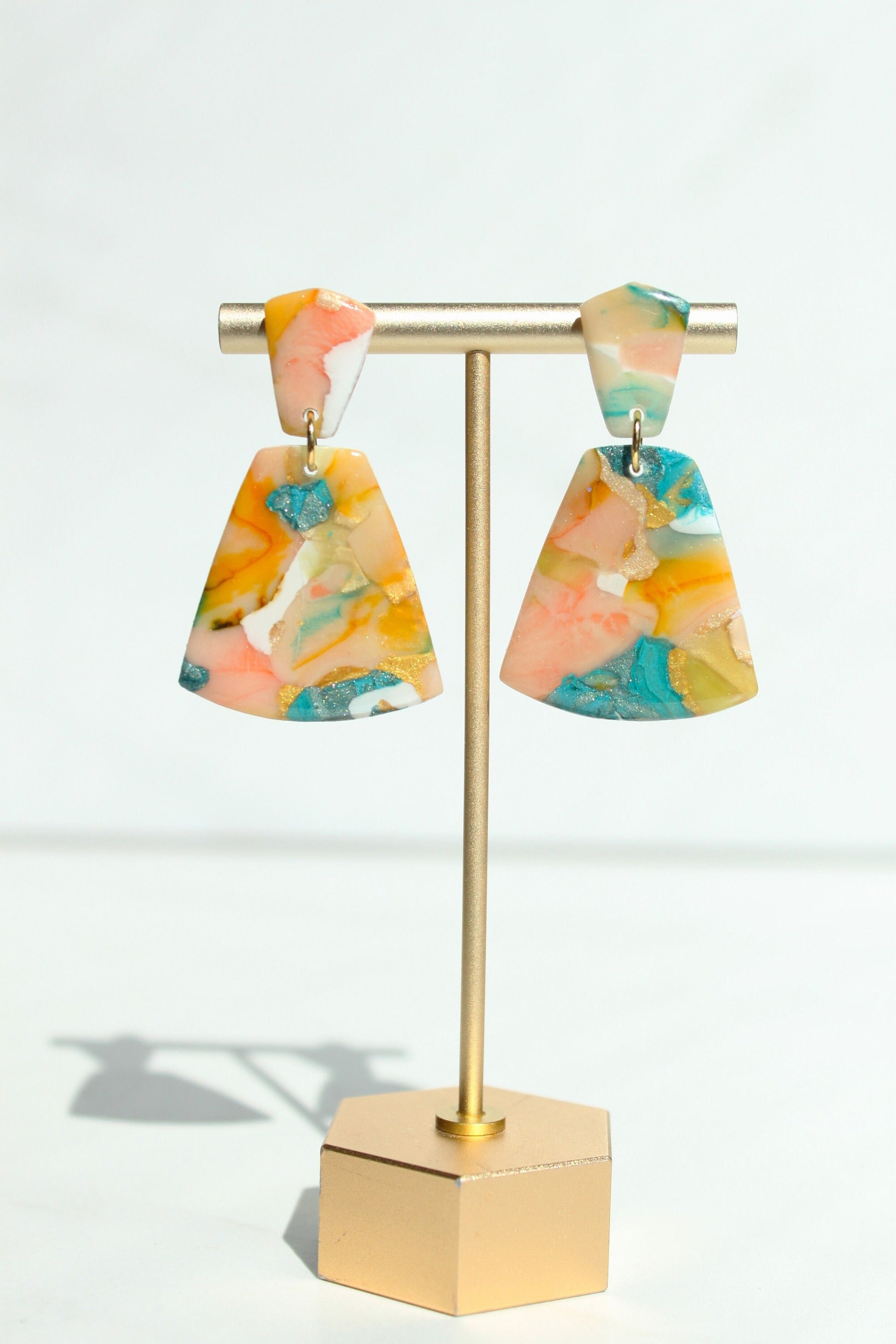 Clay Dangle Earrings - Geometric Modern Design, Handmade Lightweight Hypoallergenic Polymer Jewelry, Statement Accessory Multiple Colors