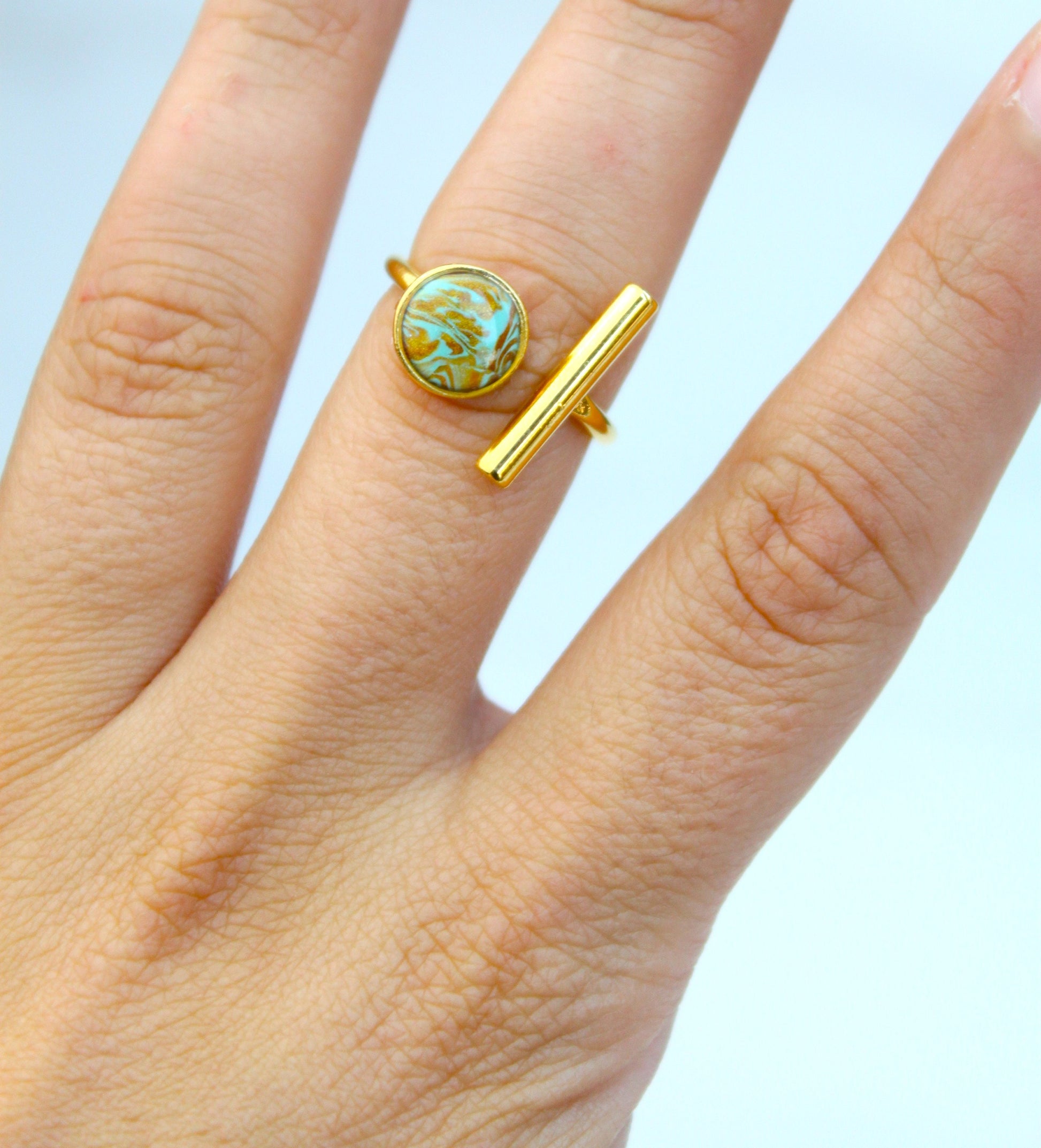 Gold Plated Adjustable Ring, Multi-color ring, Clay Ring, Boho Ring, Gift Jewelry, Birthday Gift, Gift for Her, Women Jewelry, Mother Gift