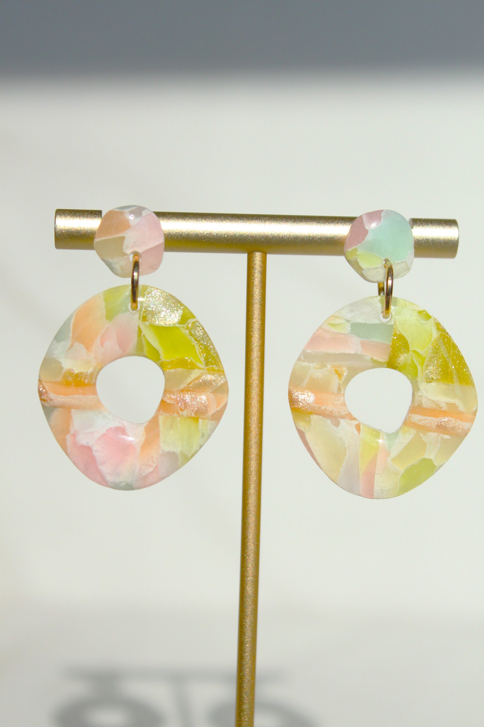 Clay Dangle Earrings - Geometric Modern Design, Handmade Lightweight Hypoallergenic Polymer Jewelry, Statement Accessory Multiple Colors