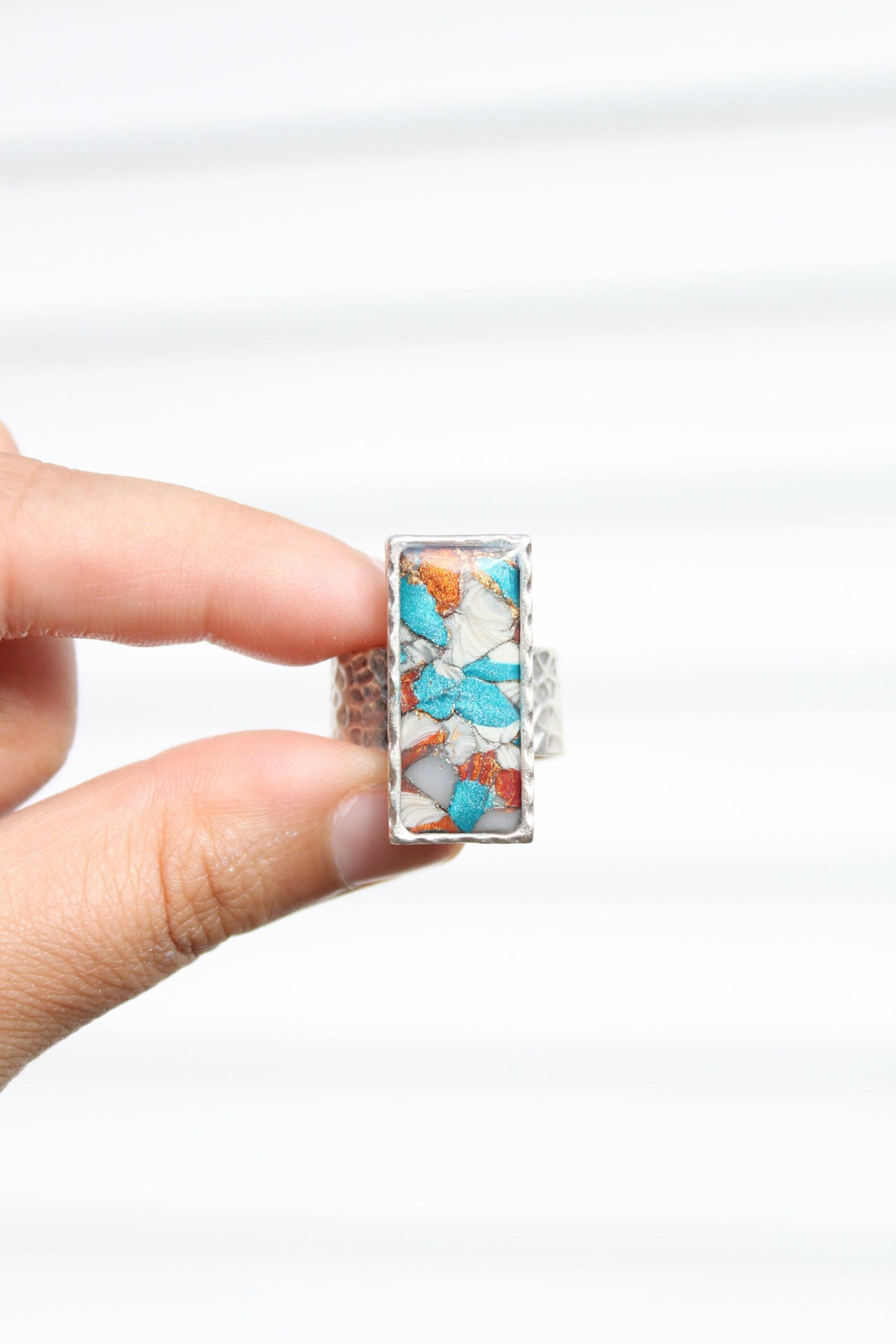 Silver Plated Adjustable Ring, Multi-color ring, Clay Ring, Boho Ring, Gift Jewelry, Birthday Gift, Gift for Her, Women Jewelry, Mother Gift