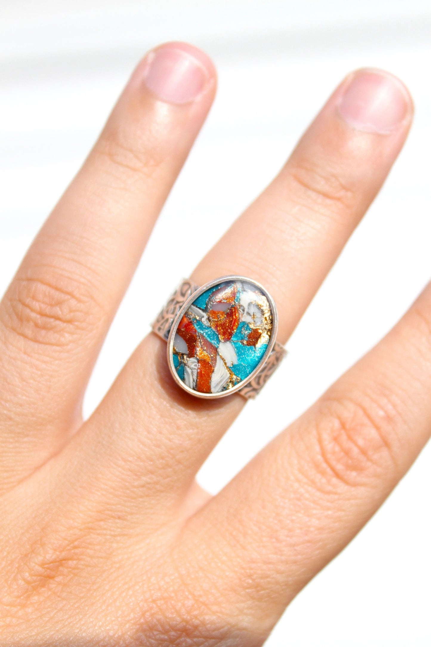Silver Plated Adjustable Ring, Multi-color ring, Clay Ring, Boho Ring, Gift Jewelry, Birthday Gift, Gift for Her, Women Jewelry, Mother Gift