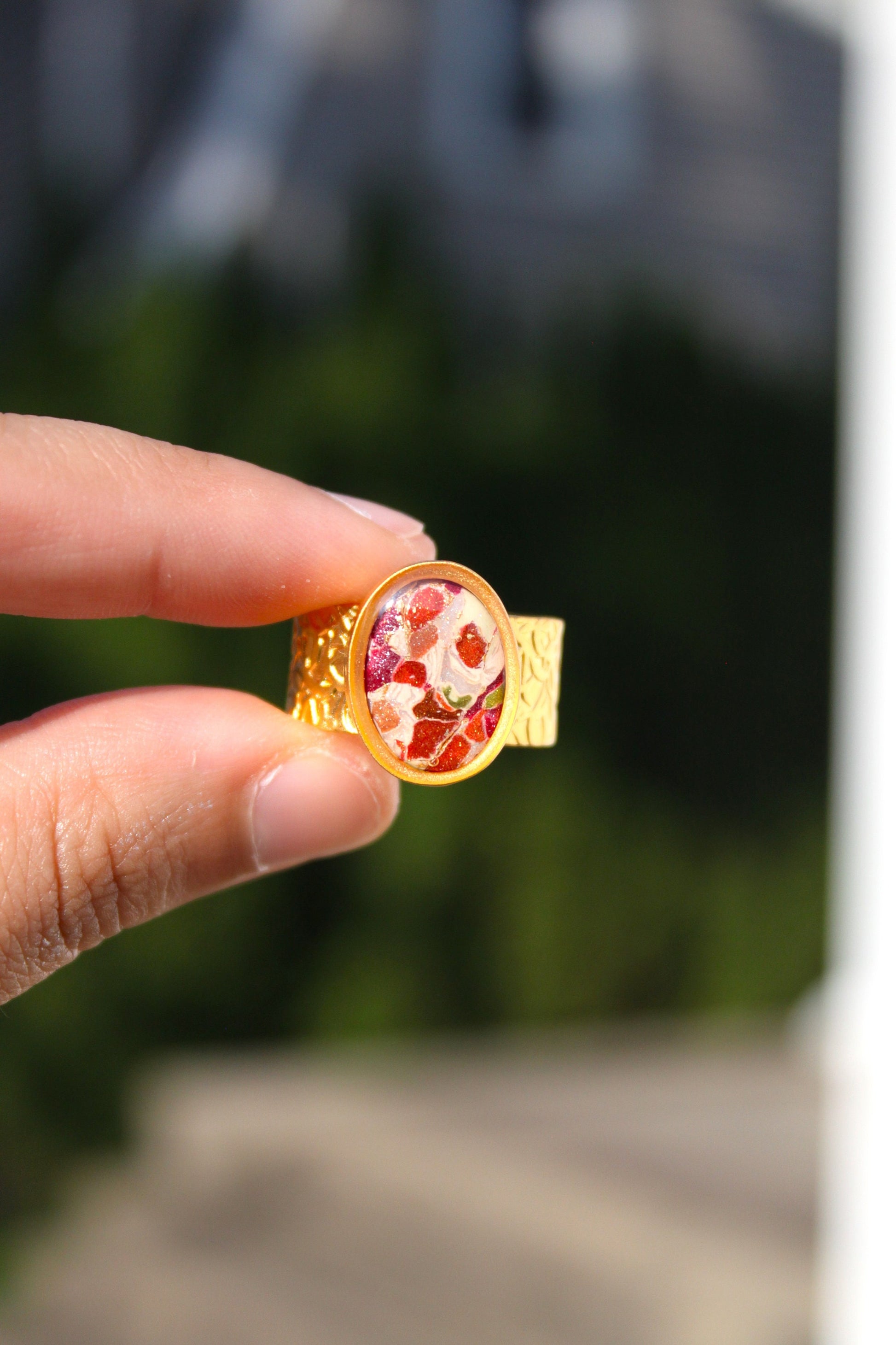 Silver Plated Adjustable Ring, Multi-color ring, Clay Ring, Boho Ring, Gift Jewelry, Birthday Gift, Gift for Her, Women Jewelry, Mother Gift