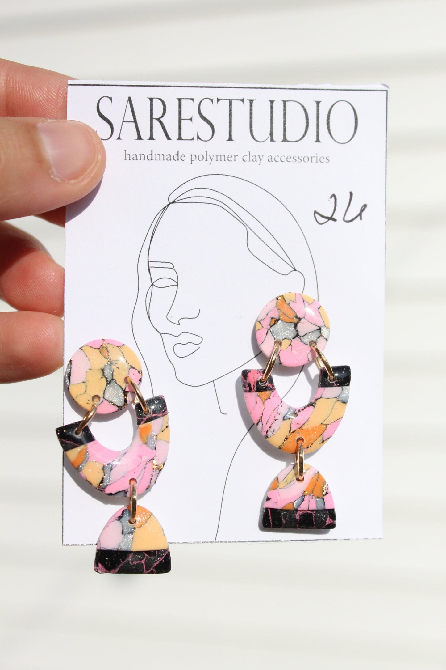 Clay Dangle Earrings - Geometric Modern Design, Handmade Lightweight Hypoallergenic Polymer Jewelry, Statement Accessory Multiple Colors