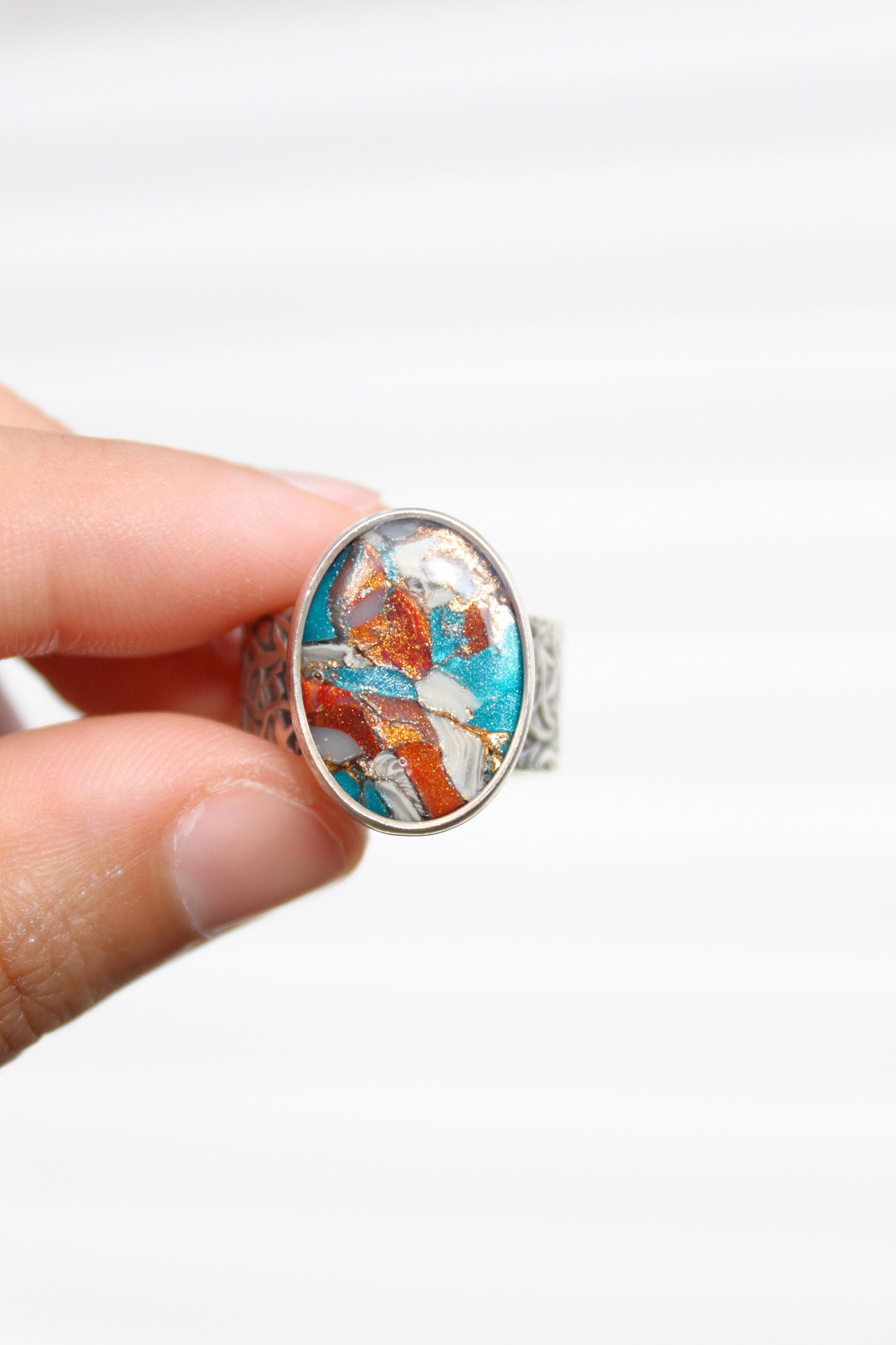 Silver Plated Adjustable Ring, Multi-color ring, Clay Ring, Boho Ring, Gift Jewelry, Birthday Gift, Gift for Her, Women Jewelry, Mother Gift