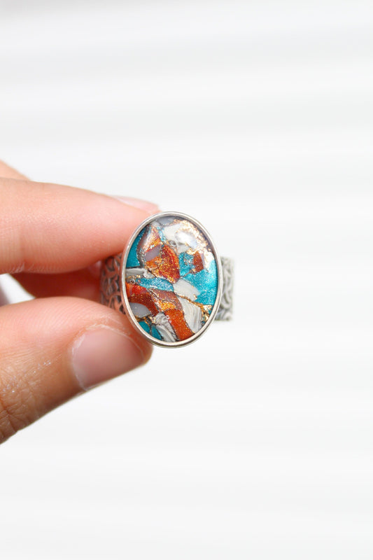 Silver Plated Adjustable Ring, Multi-color ring, Clay Ring, Boho Ring, Gift Jewelry, Birthday Gift, Gift for Her, Women Jewelry, Mother Gift