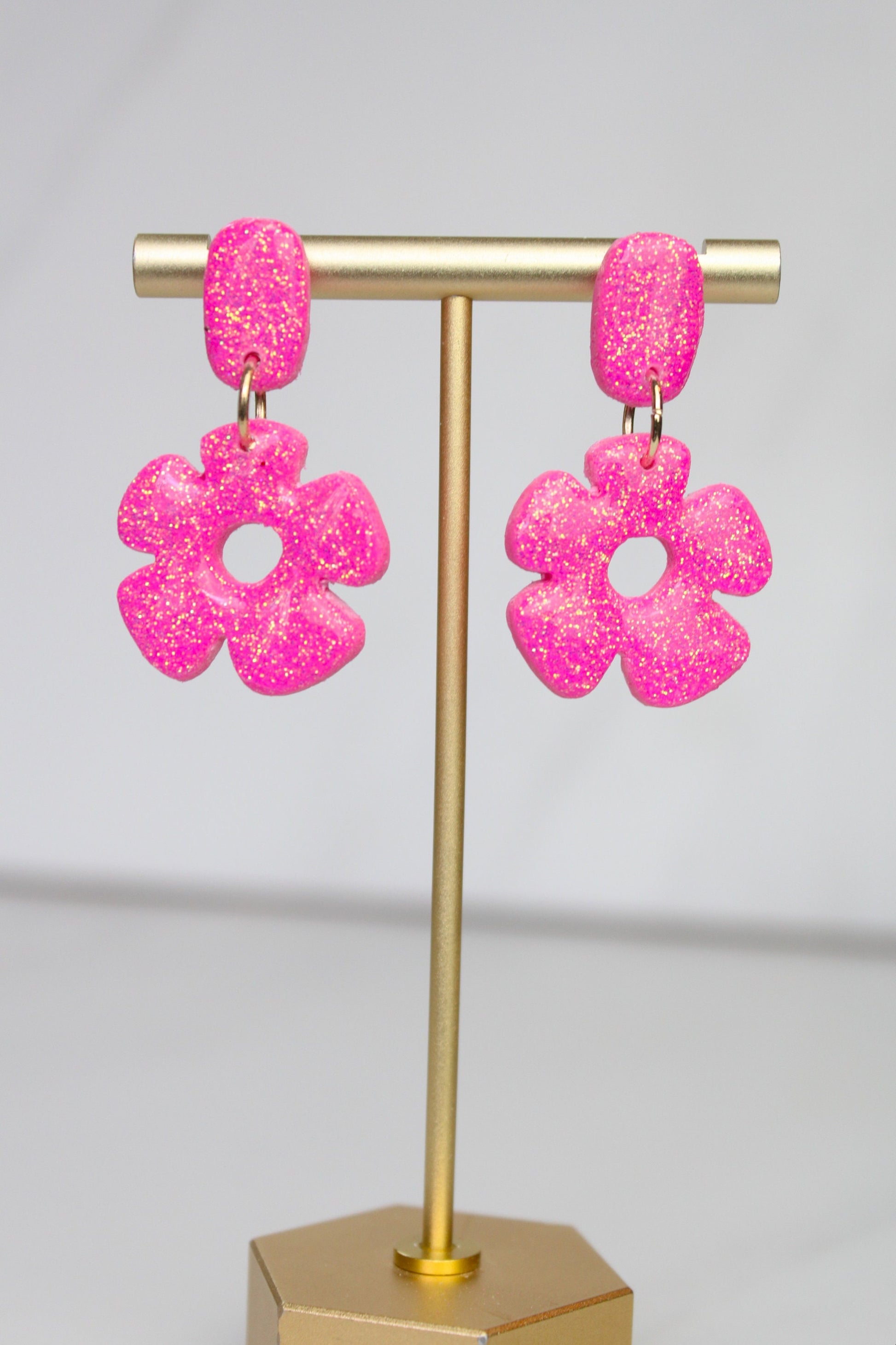 Pink Glitter Clay Earrings | Polymer Clay Pink Glitter earrings | Sparkly Glitter Earrings | Glitter Earrings | Holiday Glitter earrings