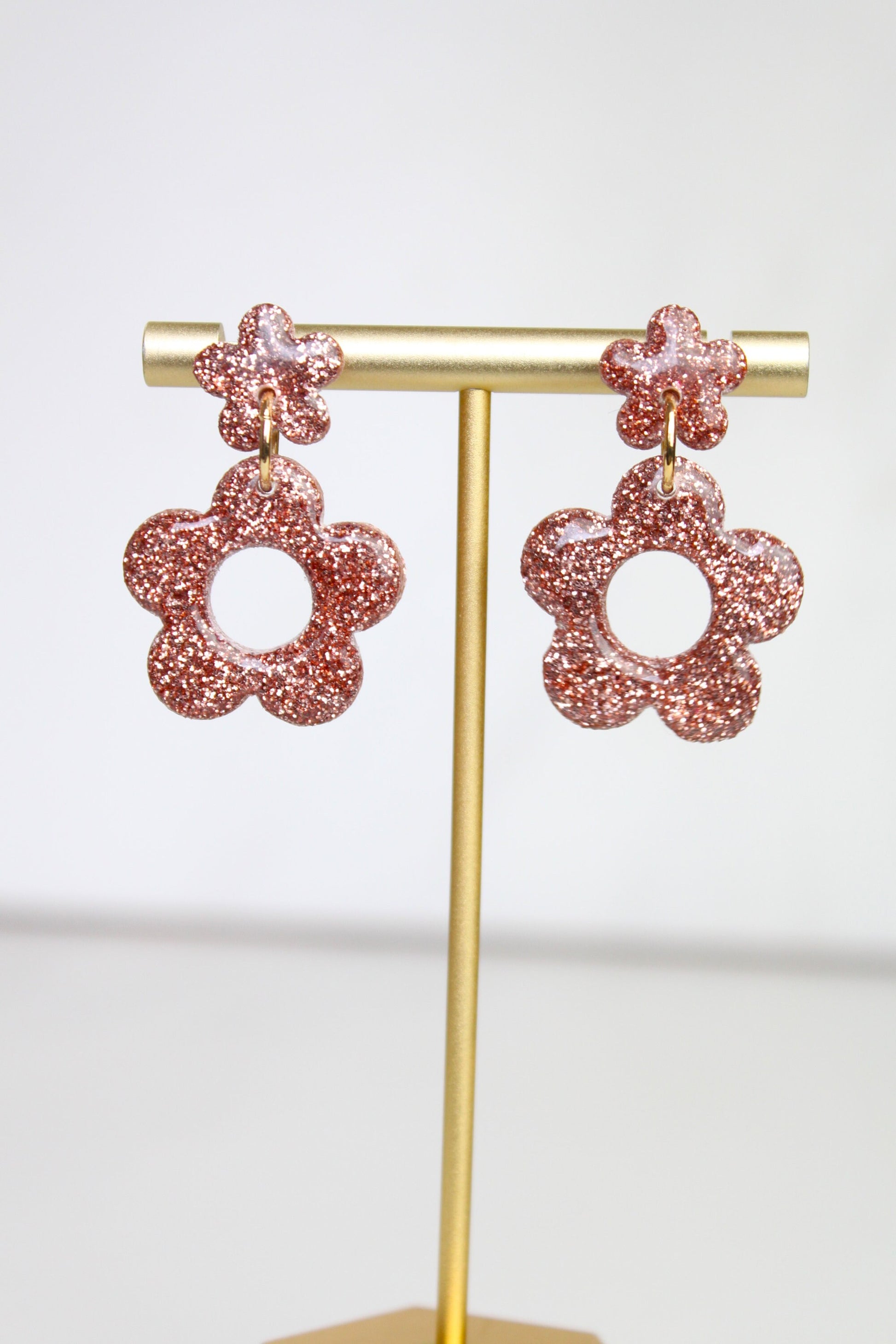 Rose Gold Glitter Clay Earrings | Clay Rose Gold Glitter earrings | Sparkly Glitter Earrings | Glitter Earrings | Holiday Glitter earrings