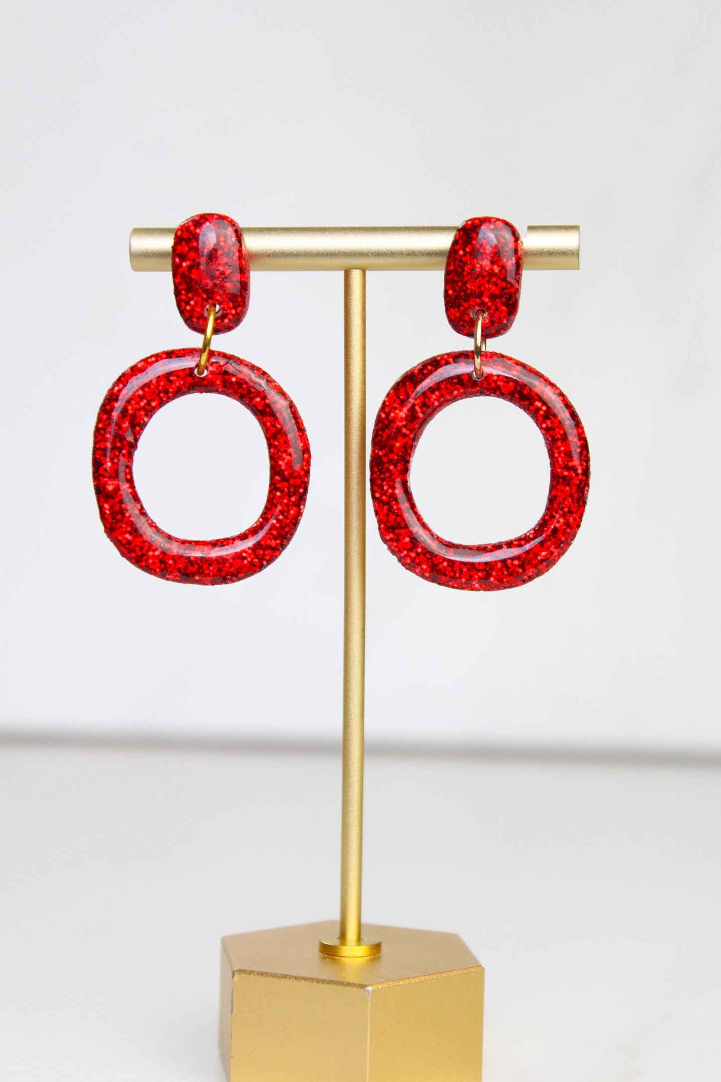 Red Glitter Clay Earrings | Polymer Clay Red Glitter earrings | Sparkly Glitter Earrings | Glitter Earrings | Holiday Glitter earrings