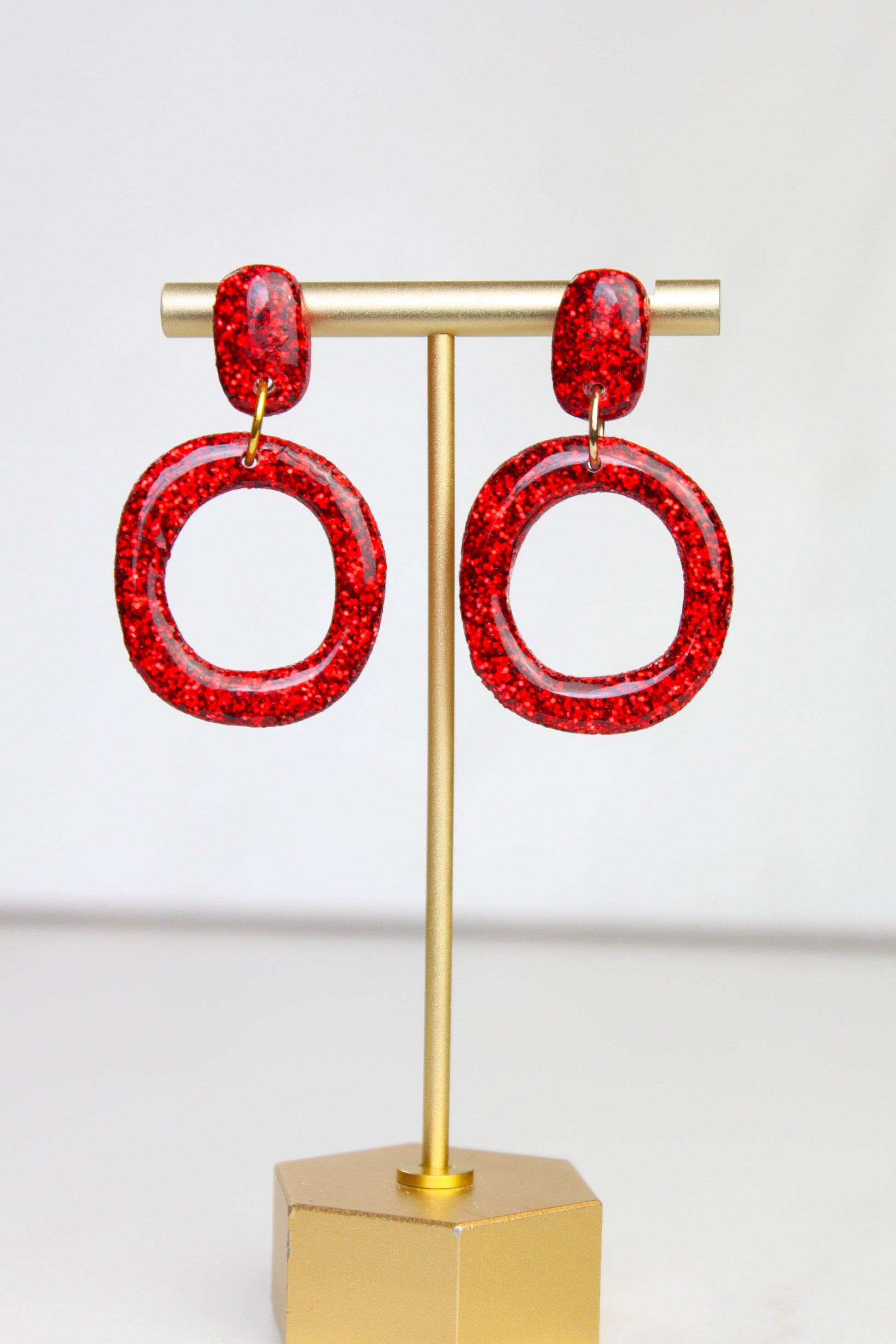 Red Glitter Clay Earrings | Polymer Clay Red Glitter earrings | Sparkly Glitter Earrings | Glitter Earrings | Holiday Glitter earrings