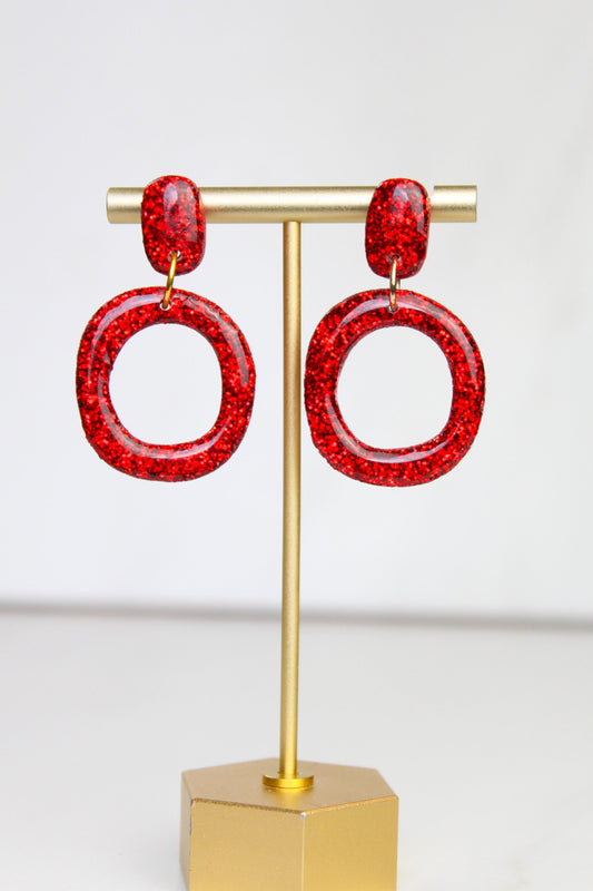 Red Glitter Clay Earrings | Polymer Clay Red Glitter earrings | Sparkly Glitter Earrings | Glitter Earrings | Holiday Glitter earrings