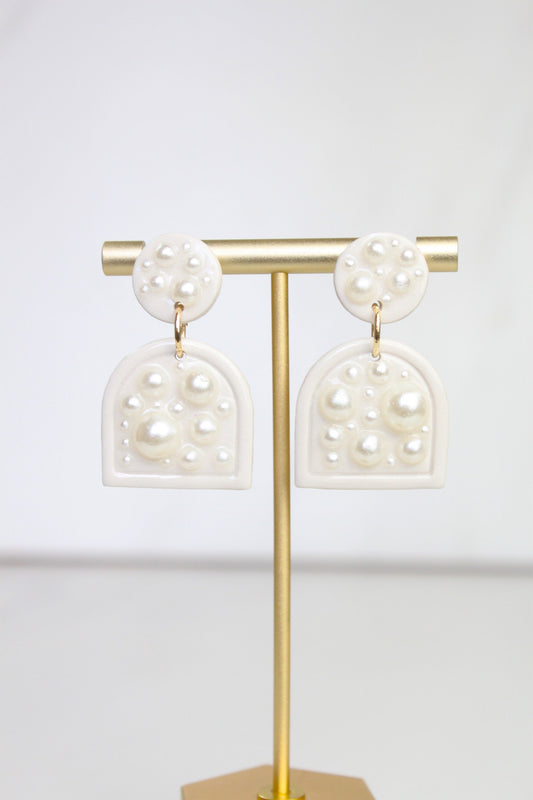 Pearl Beige Clay Earrings | Polymer Clay Pearl earrings | Pearl Beige Earrings | Clay Earrings | Flower Clay earrings