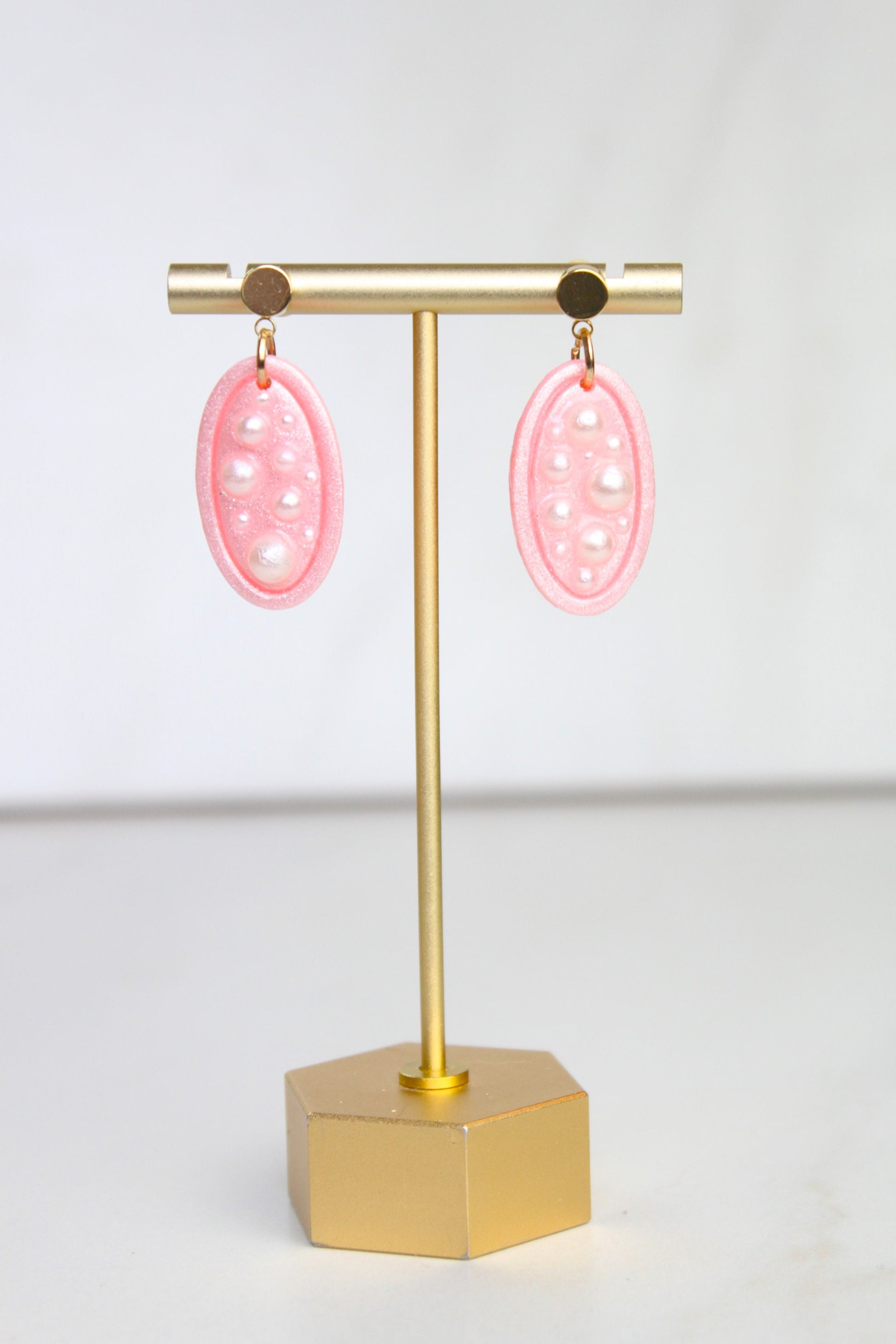 Pearl Pink Clay Earrings | Polymer Clay Pearl earrings | Pearl Pink Earrings | Clay Earrings | Pearl Clay earrings