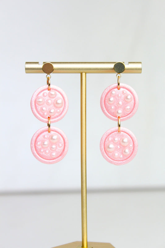 Pearl Pink Clay Earrings | Polymer Clay Pearl earrings | Pearl Pink Earrings | Clay Earrings | Pearl Clay earrings