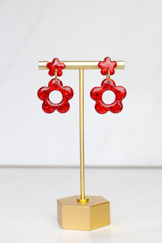 Red Glitter Clay Earrings | Polymer Clay Red Glitter earrings | Sparkly Glitter Earrings | Glitter Earrings | Holiday Glitter earrings