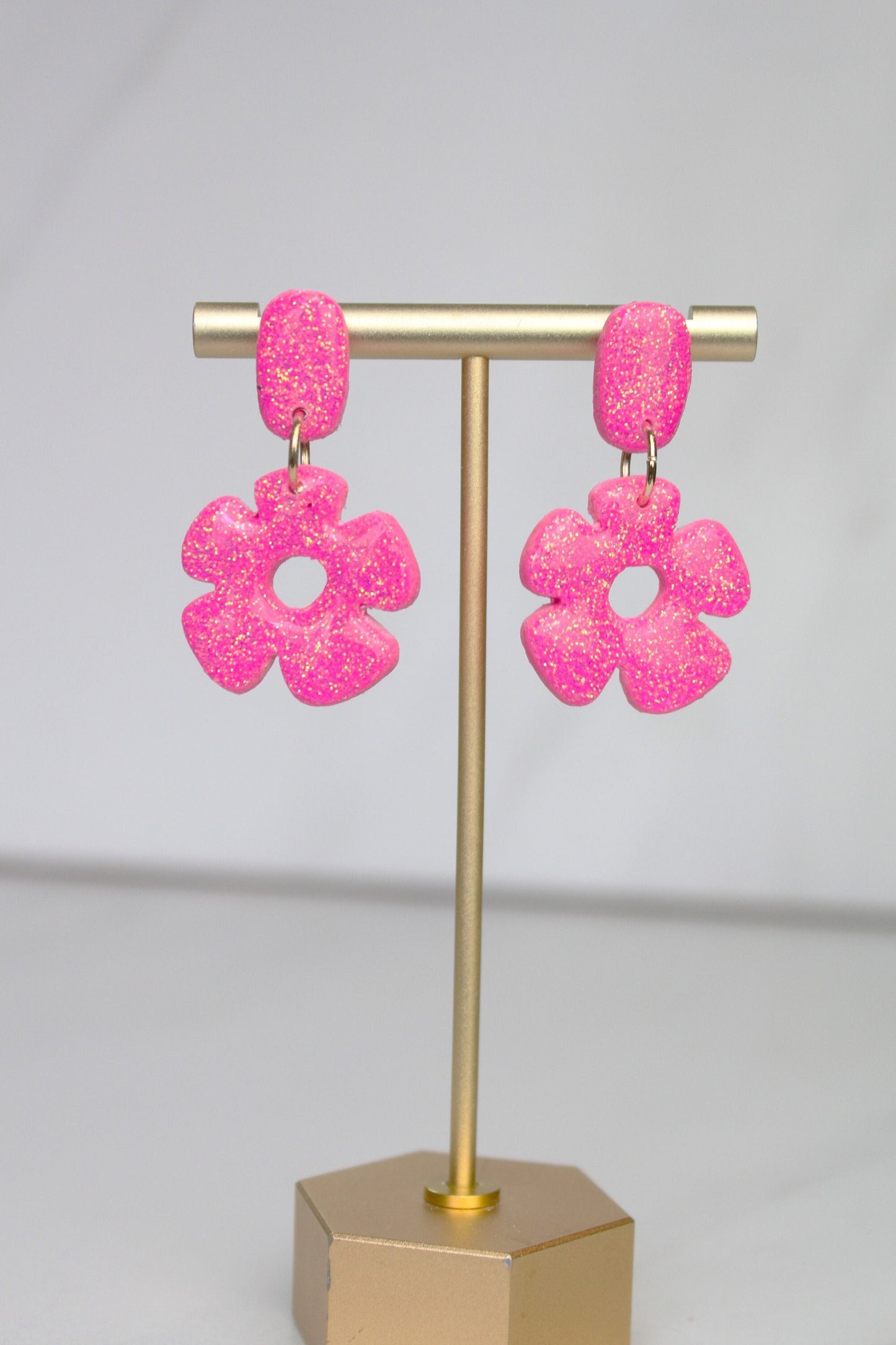 Pink Glitter Clay Earrings | Polymer Clay Pink Glitter earrings | Sparkly Glitter Earrings | Glitter Earrings | Holiday Glitter earrings