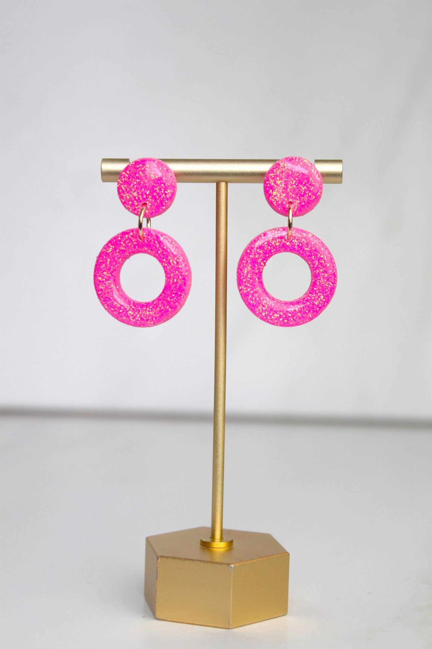 Pink Glitter Clay Earrings | Polymer Clay Pink Glitter earrings | Sparkly Glitter Earrings | Glitter Earrings | Holiday Glitter earrings